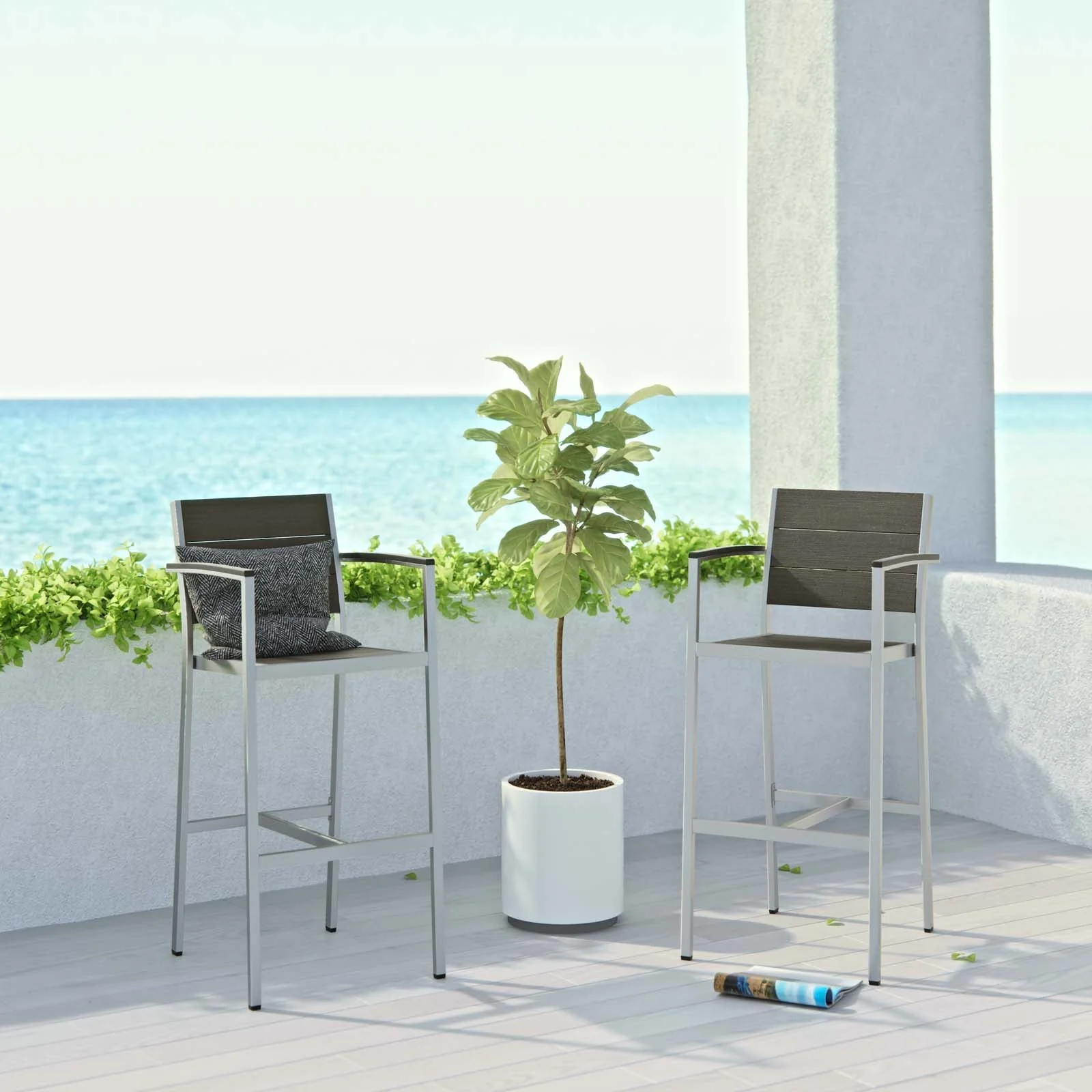 Shore Outdoor Patio Aluminum Bar Stool Set of 2 in Silver Gray - Image 2