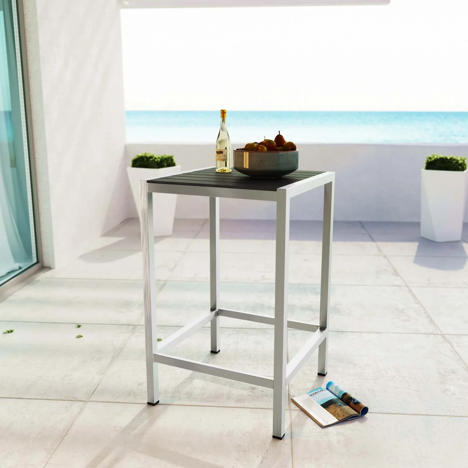 Shore Outdoor Patio Aluminum Bar Table in Silver Gray - Image 2