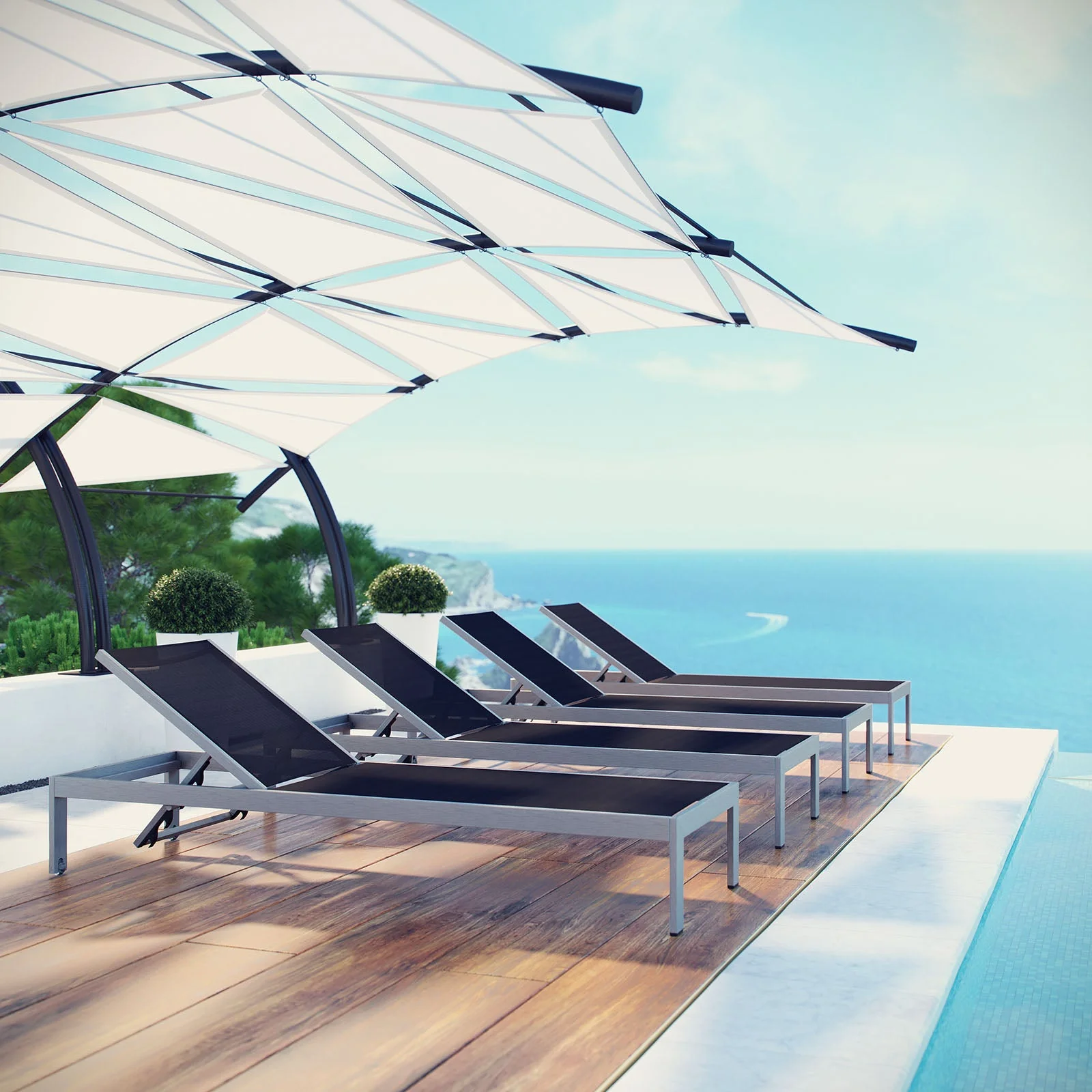 Shore Outdoor Patio Aluminum Chaise Set of 4 - Image 2