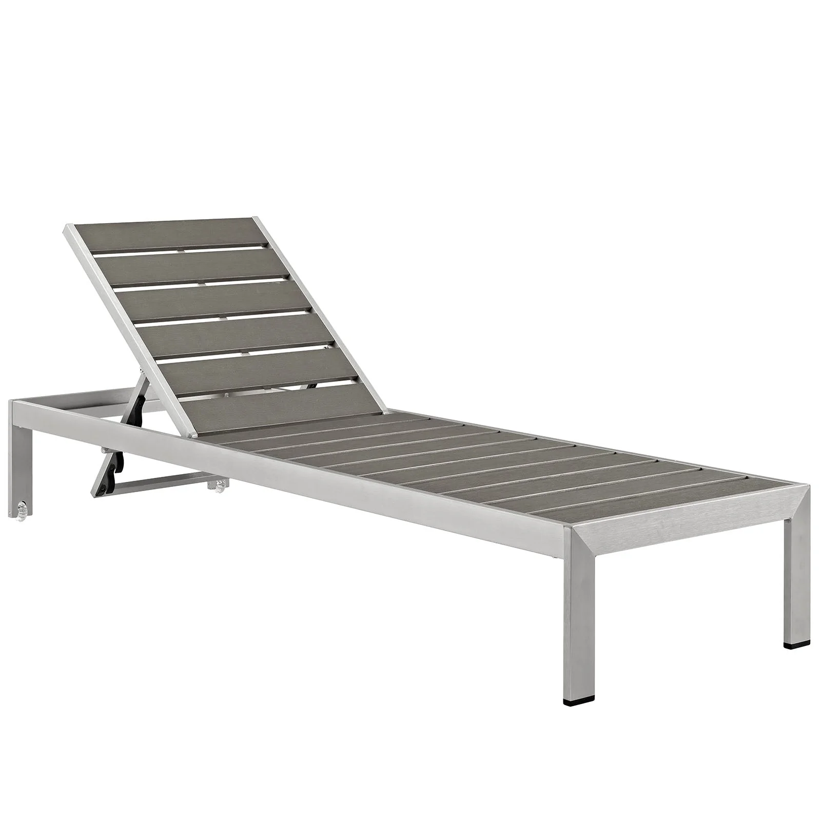 Shore Outdoor Patio Aluminum Chaise Set of 2 in Silver Gray - Image 3
