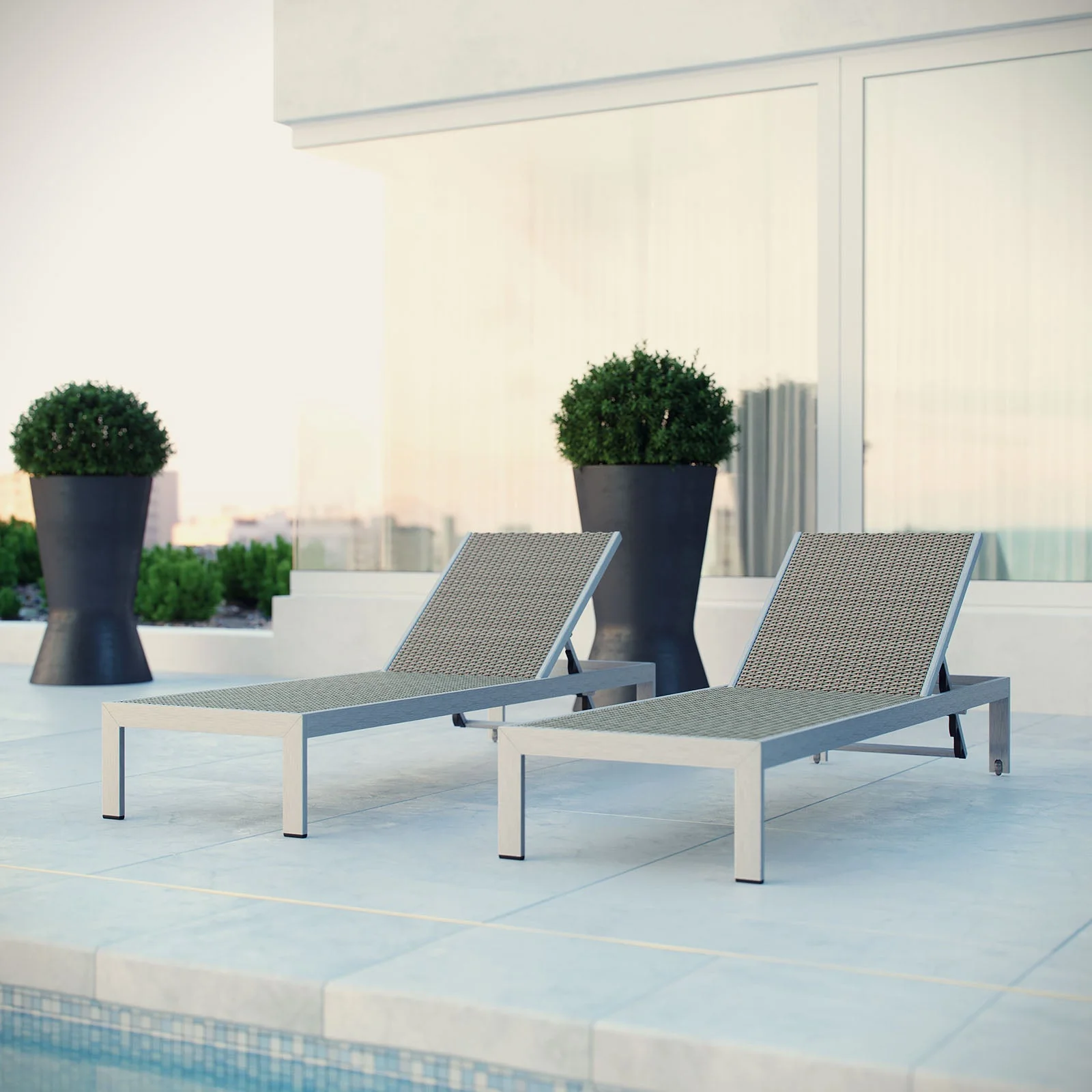 Shore Outdoor Patio Aluminum Chaise Set of 2 in Silver Gray - Image 2