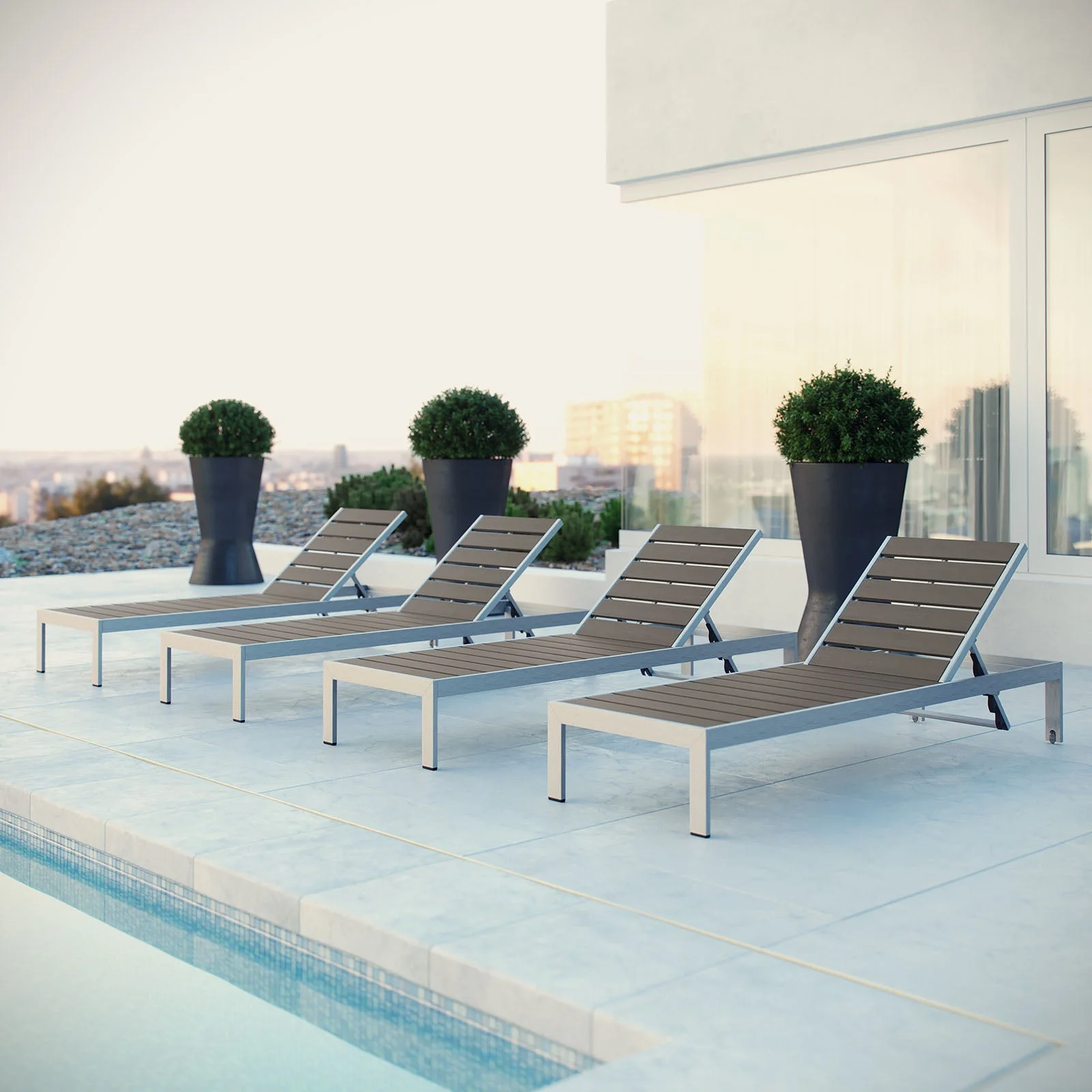 Shore Outdoor Patio Aluminum Chaise Set of 4 in Silver Gray - Image 2