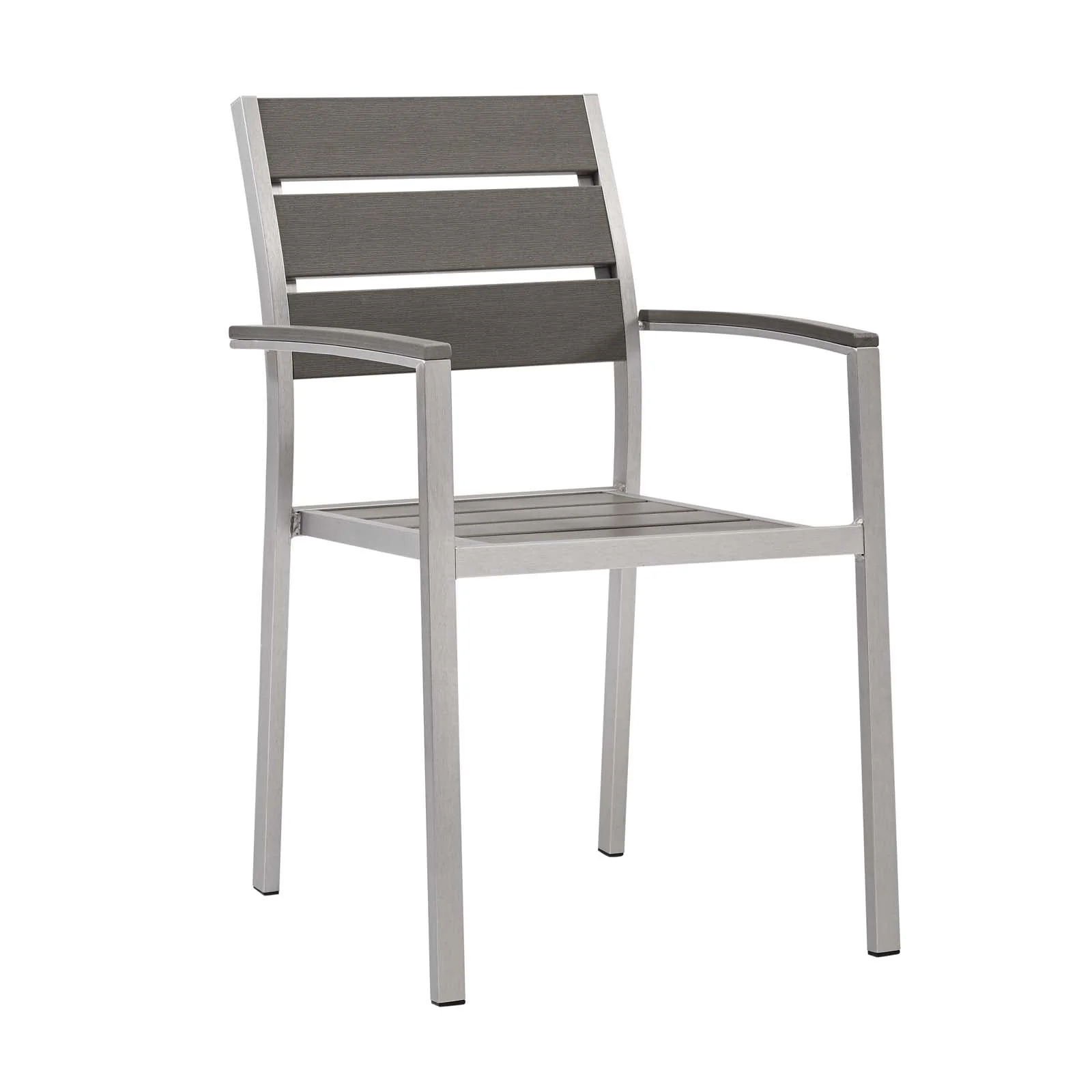Shore Outdoor Patio Aluminum Dining Armchair Set of 2 in Silver Gray - Image 3