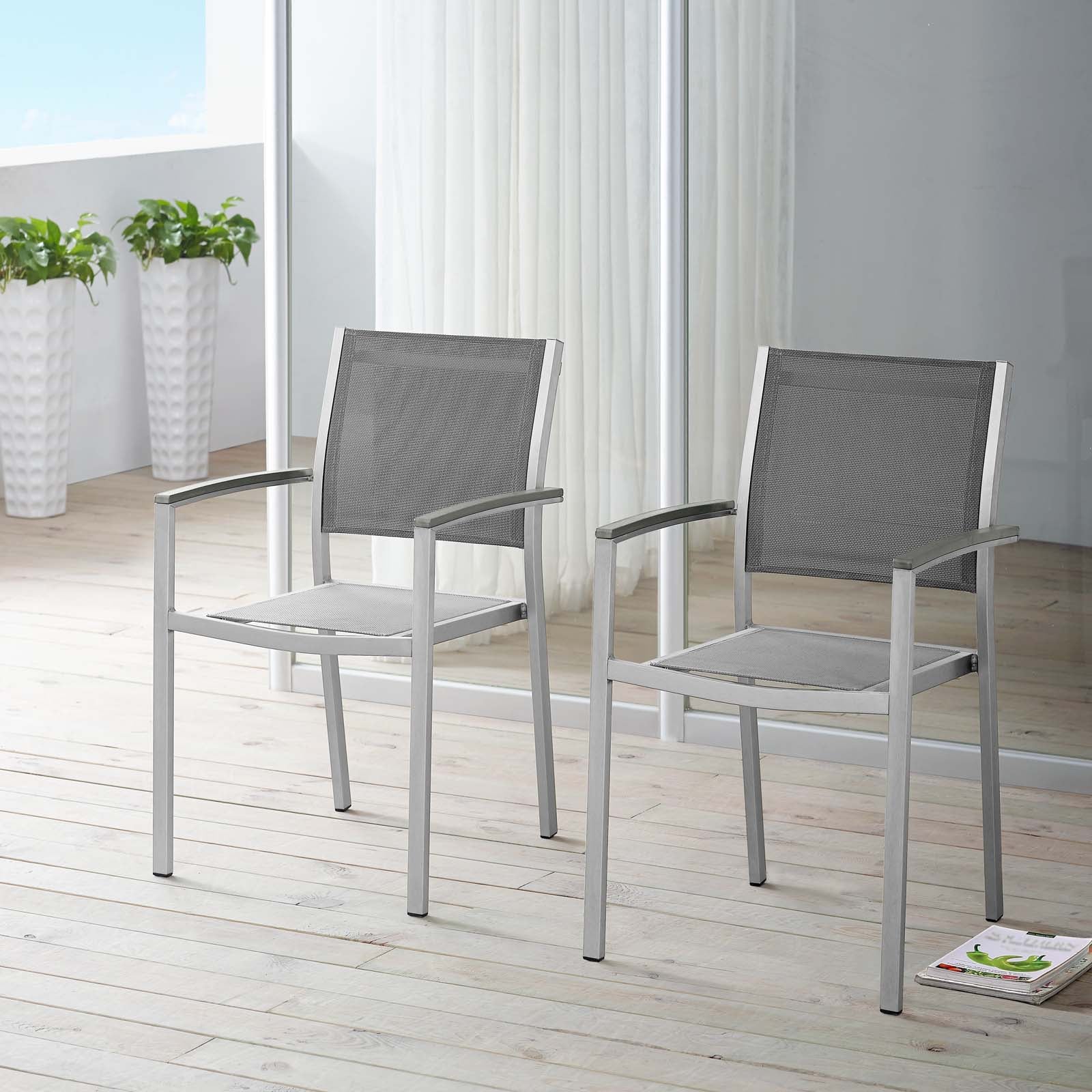 Shore Outdoor Patio Aluminum Dining Chair Set of 2 - Image 6