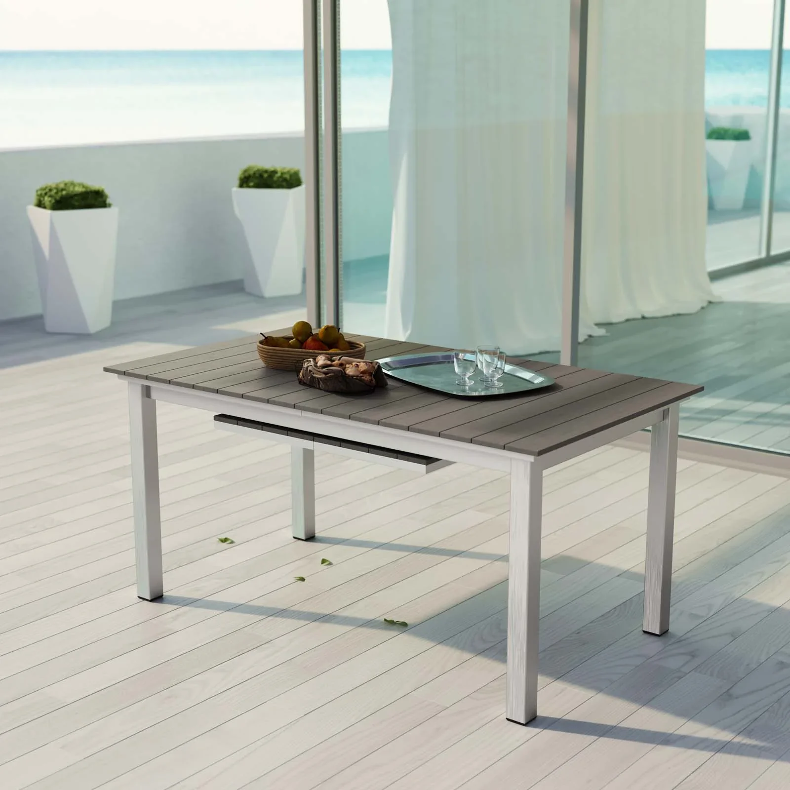 Shore Outdoor Patio Aluminum Dining Table in Silver Gray - Image 2