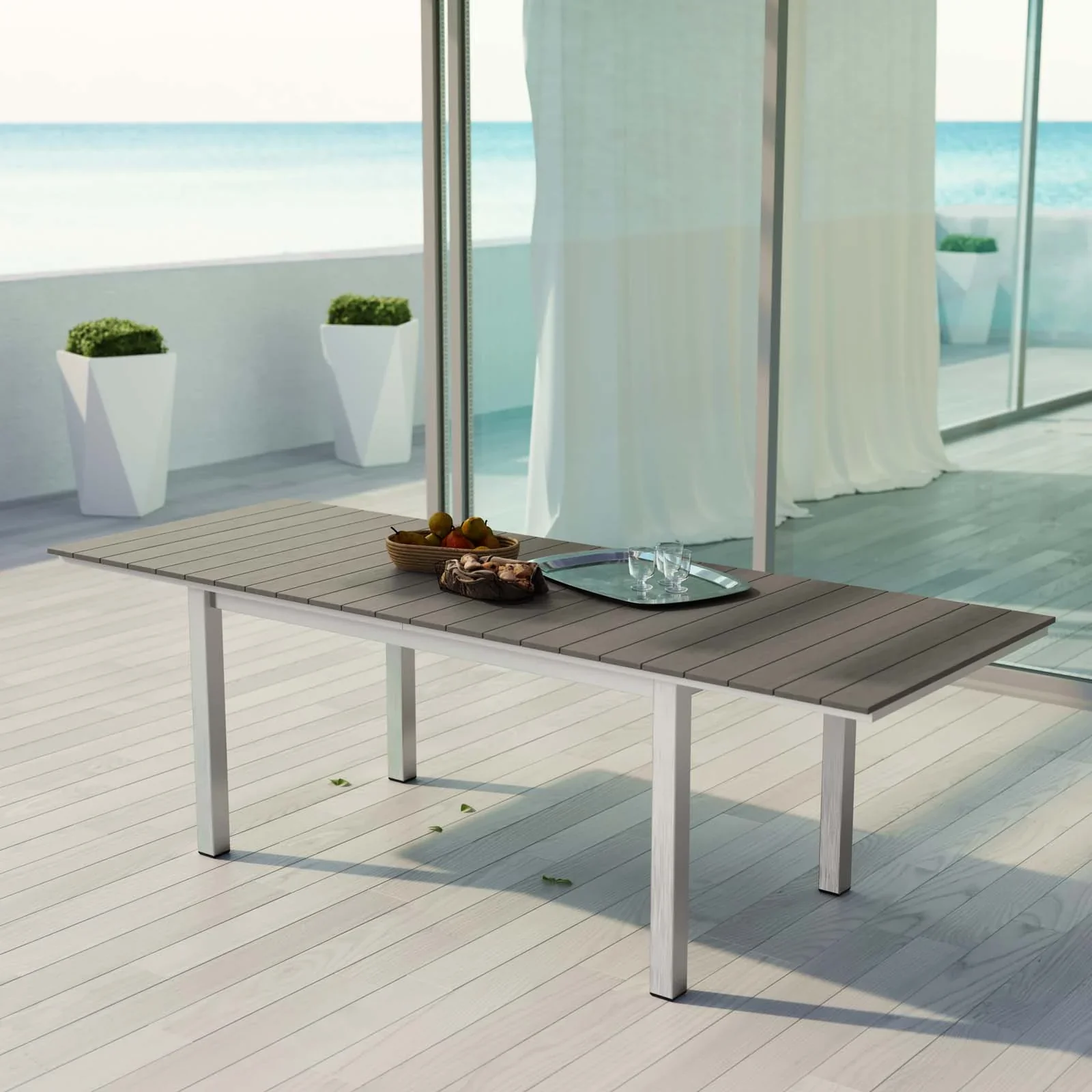 Shore Outdoor Patio Aluminum Dining Table in Silver Gray - Image 3