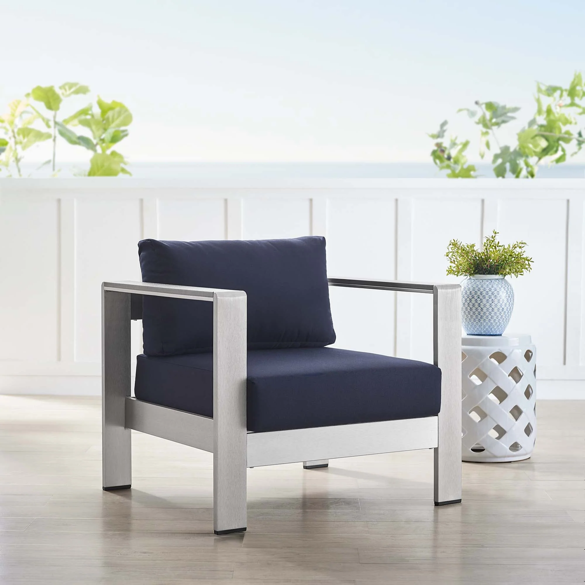 Shore Sunbrella® Fabric Aluminum Outdoor Patio Armchair - Image 10