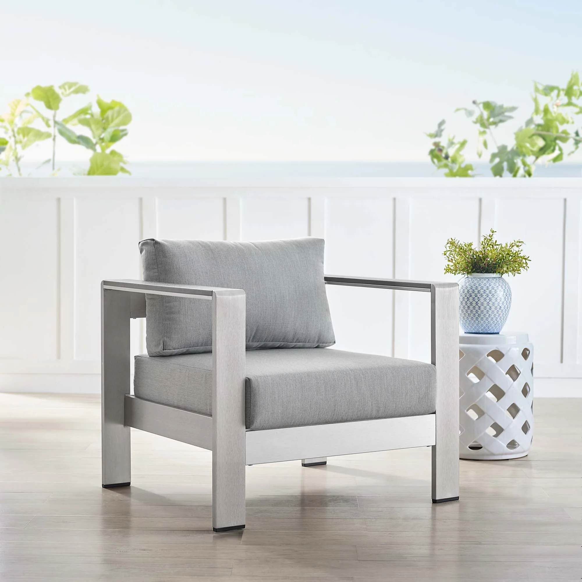 Shore Sunbrella® Fabric Aluminum Outdoor Patio Armchair - Image 2