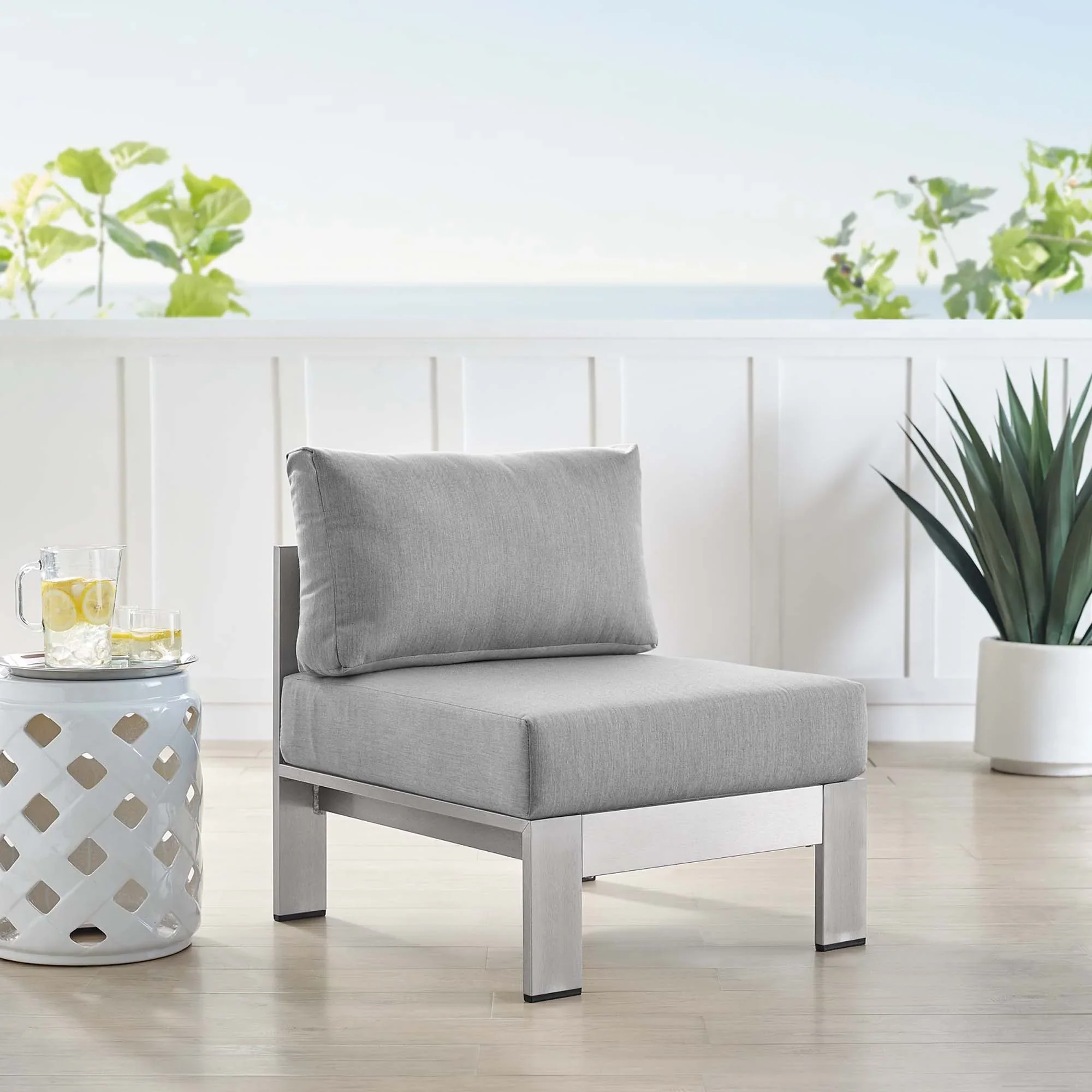 Shore Sunbrella® Fabric Aluminum Outdoor Patio Armless Chair - Image 2