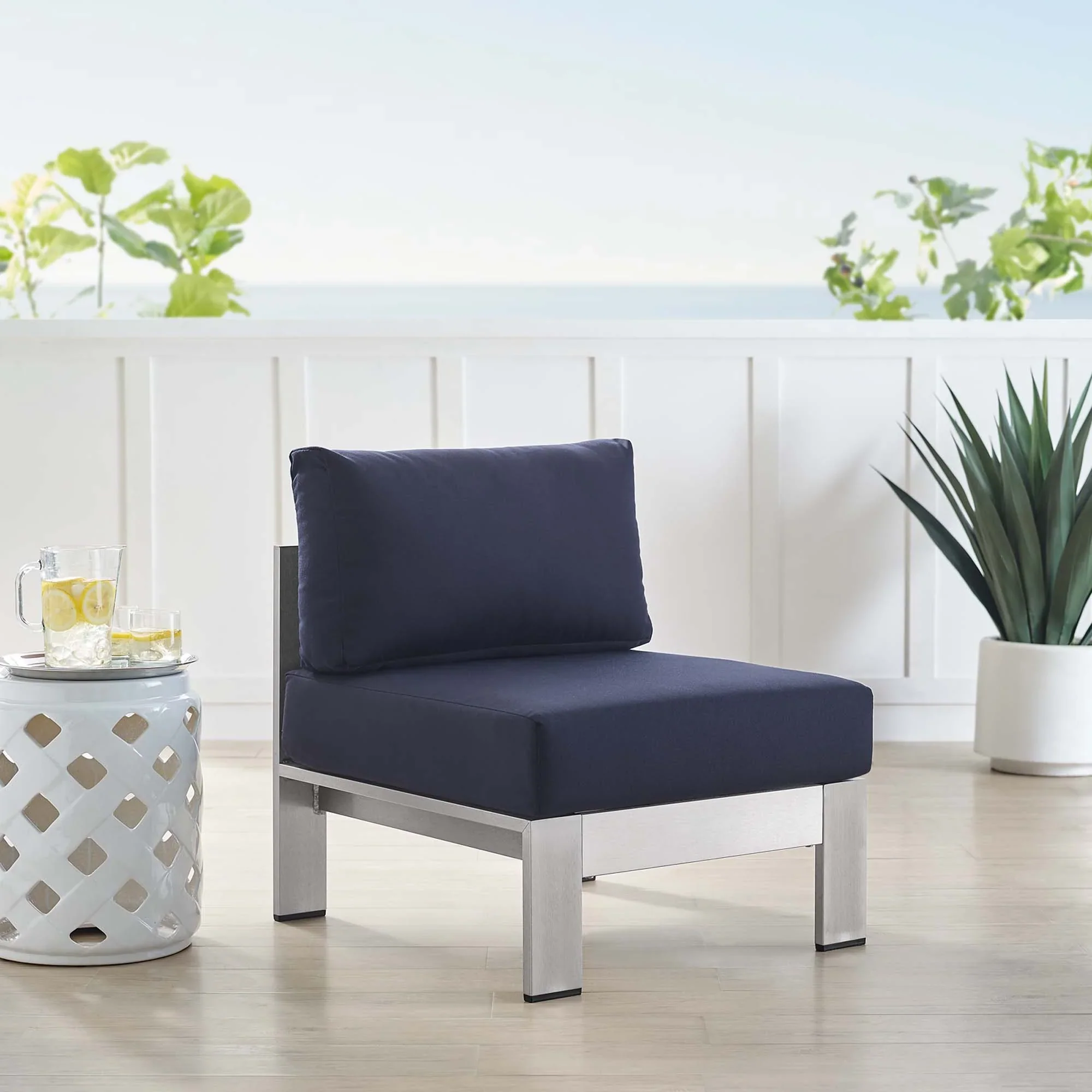 Shore Sunbrella® Fabric Aluminum Outdoor Patio Armless Chair - Image 9