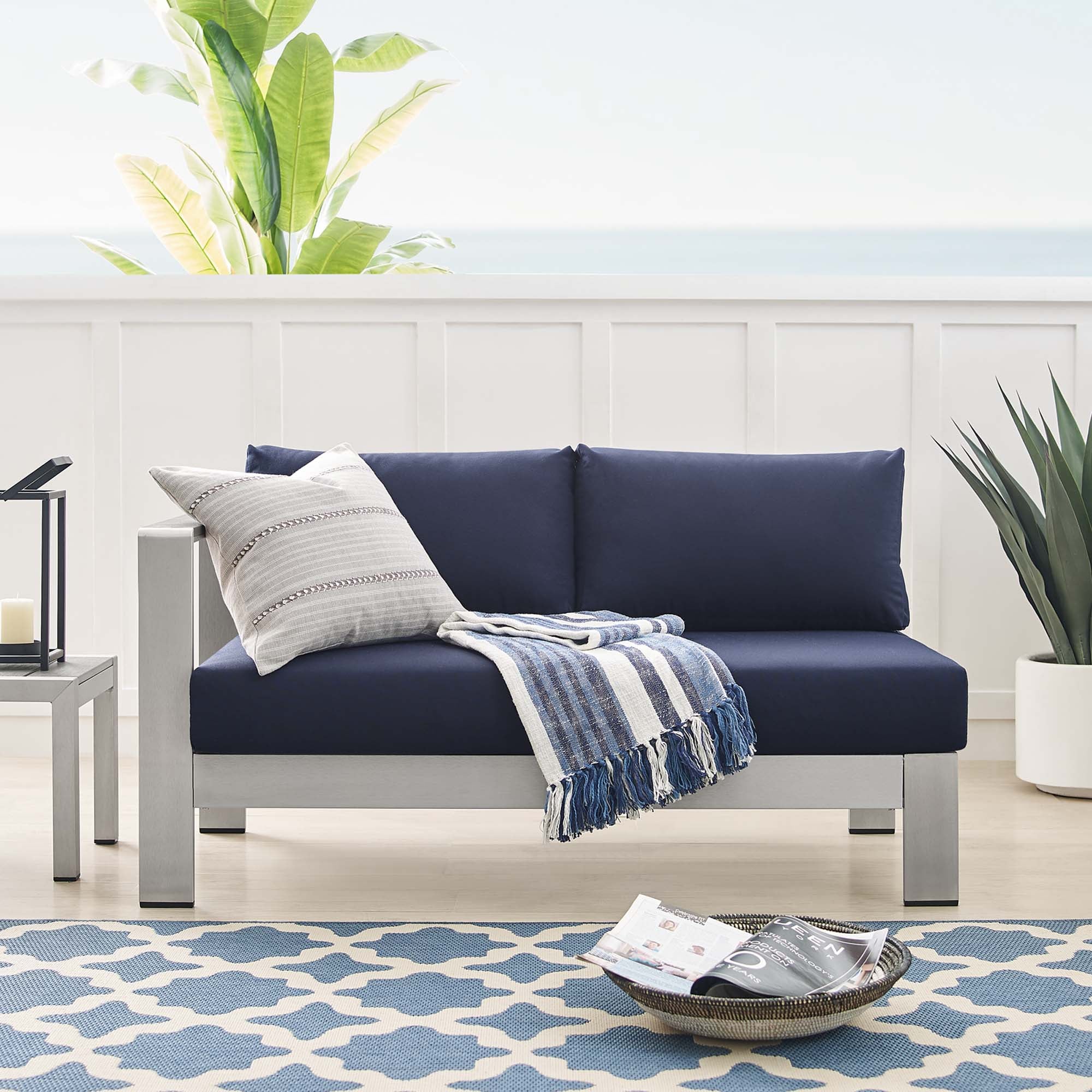 Shore Sunbrella® Fabric Aluminum Outdoor Patio Left-Arm Loveseat - Image 10