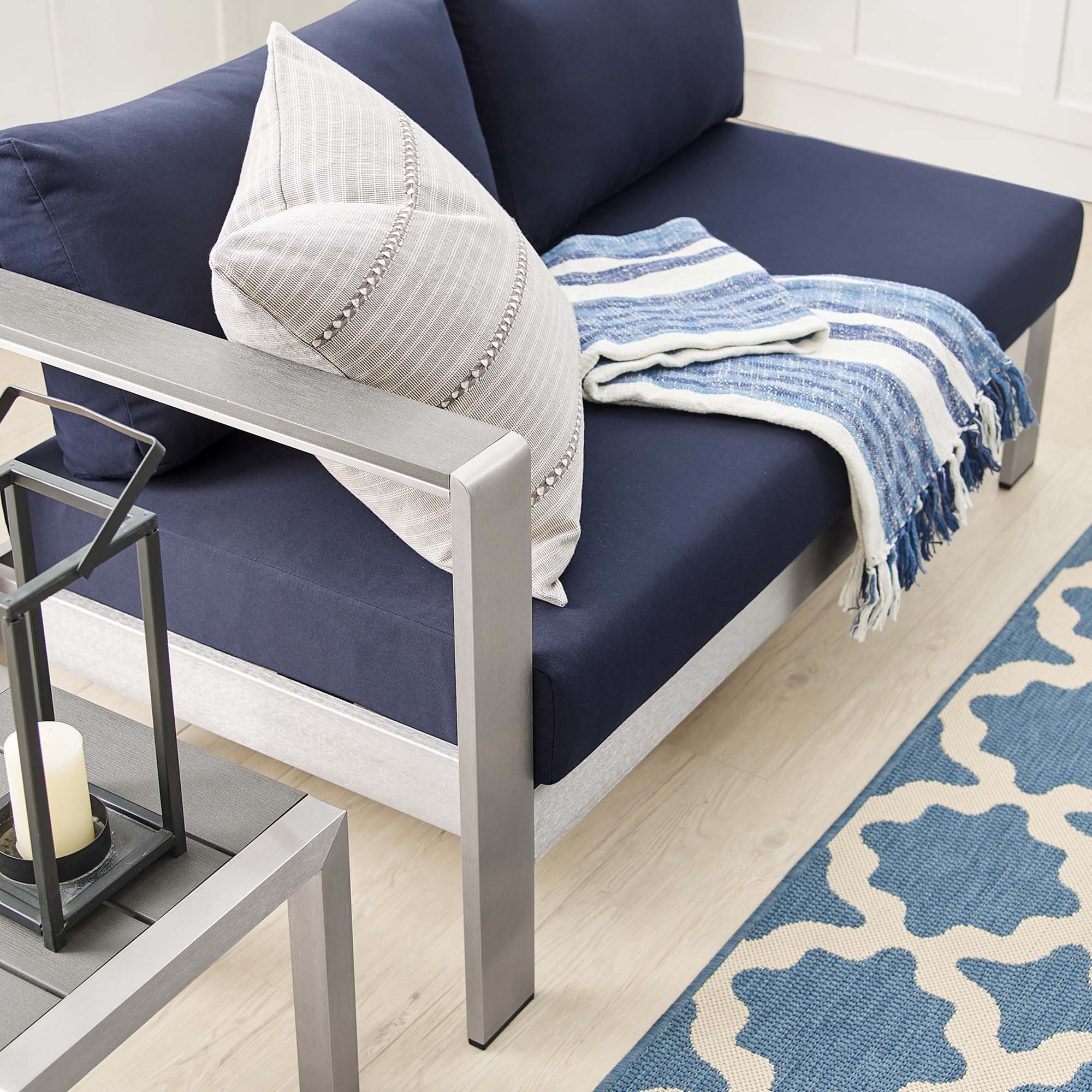 Shore Sunbrella® Fabric Aluminum Outdoor Patio Left-Arm Loveseat - Image 11