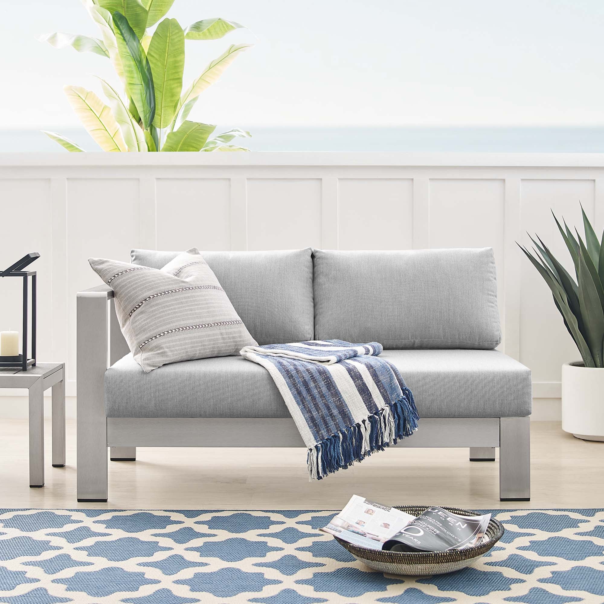 Shore Sunbrella® Fabric Aluminum Outdoor Patio Left-Arm Loveseat - Image 2