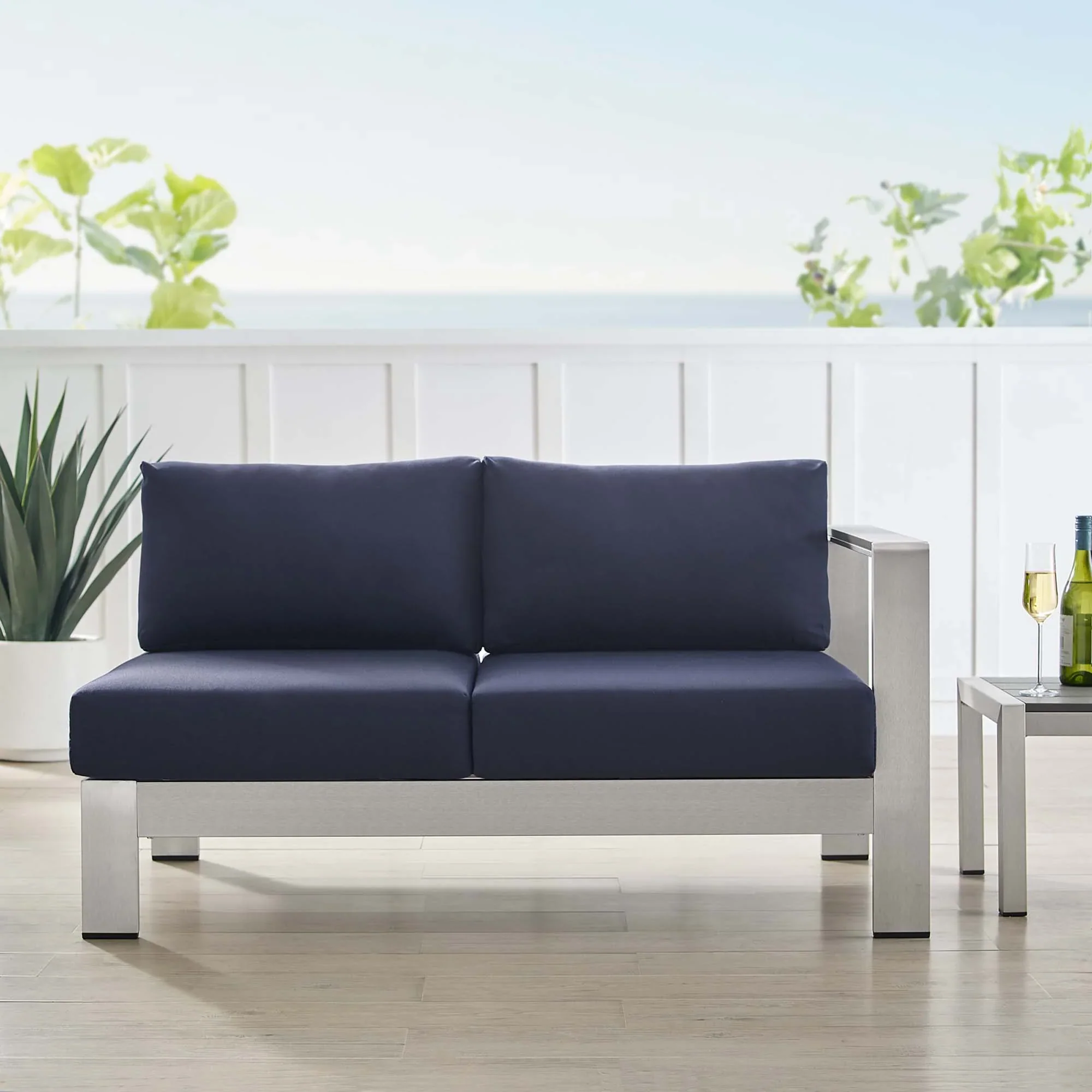 Shore Sunbrella® Fabric Aluminum Outdoor Patio Right-Arm Loveseat - Image 9