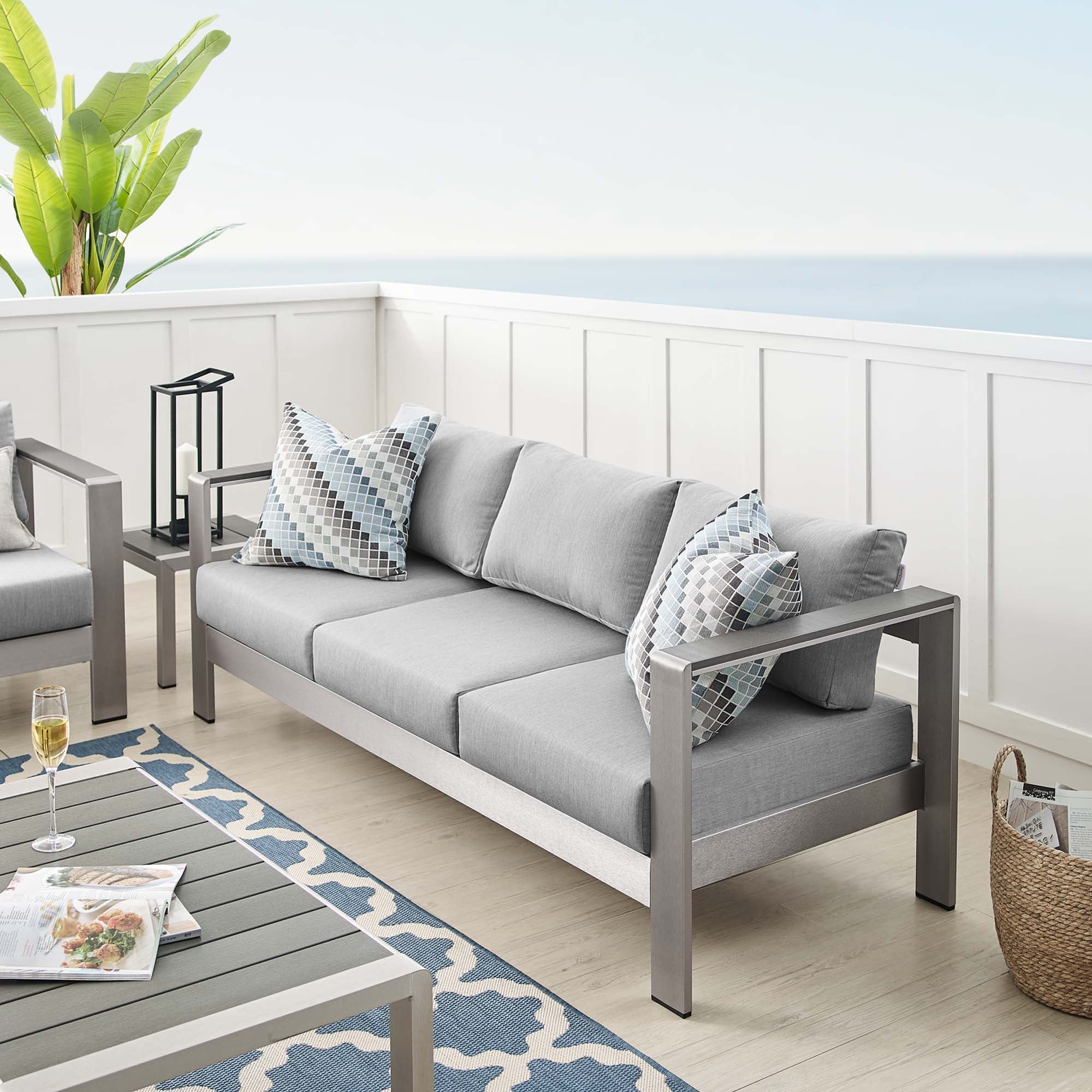 Shore Sunbrella® Fabric Aluminum Outdoor Patio Sofa - Image 2