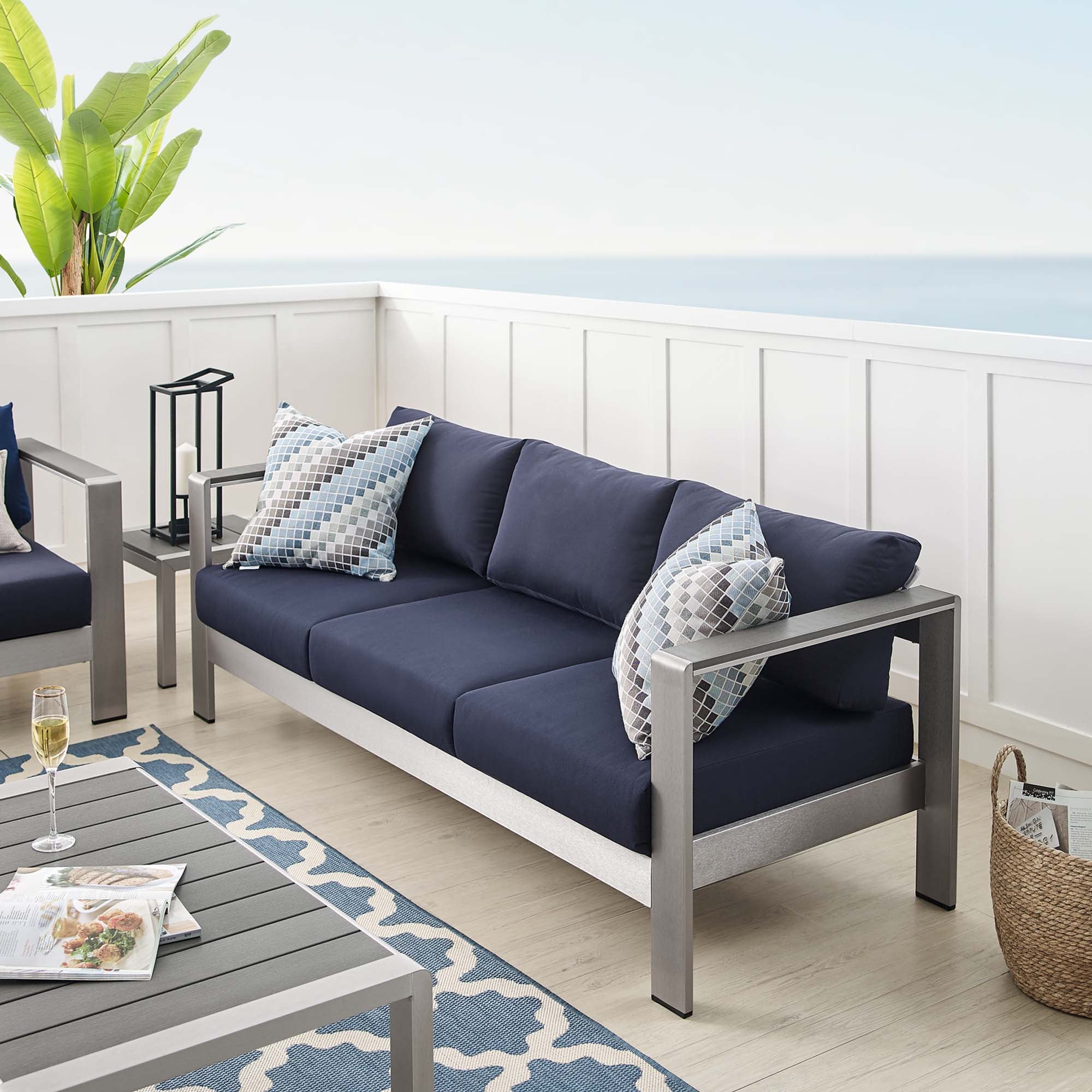 Shore Sunbrella® Fabric Aluminum Outdoor Patio Sofa - Image 9