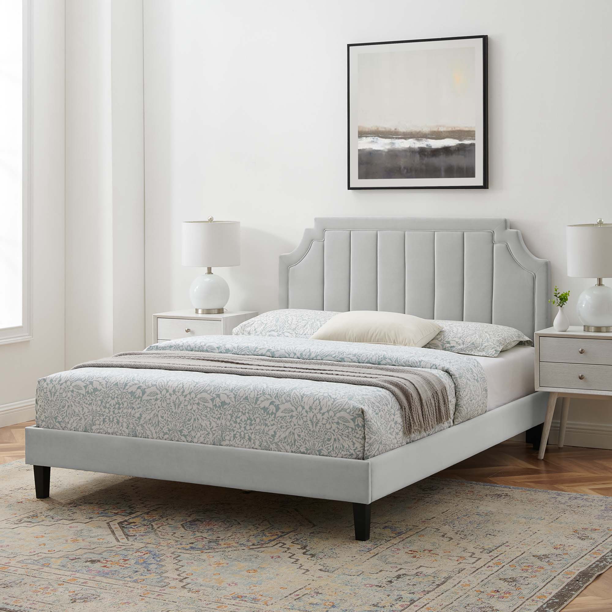 Sienna Performance Velvet Platform Bed With Black Wood Legs - Image 11