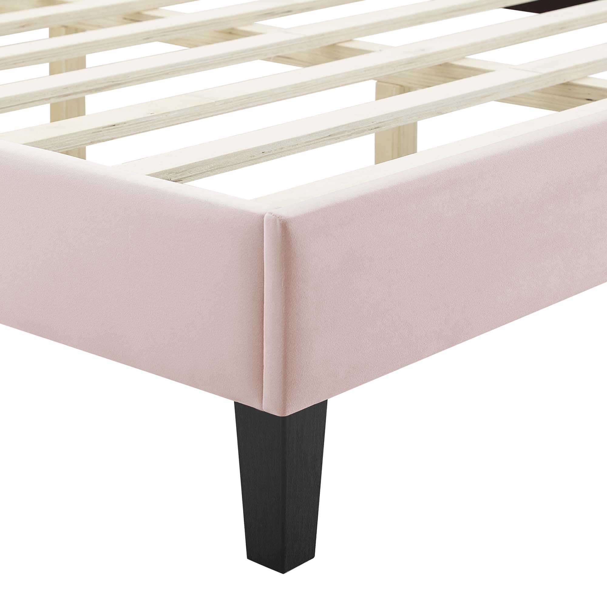 Sienna Performance Velvet Platform Bed With Black Wood Legs - Image 14
