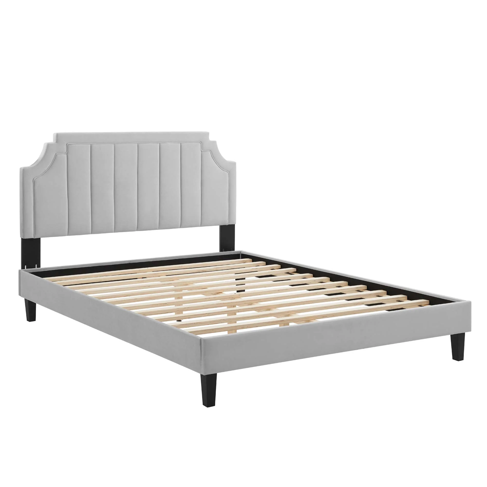 Sienna Performance Velvet Platform Bed With Black Wood Legs - Image 2