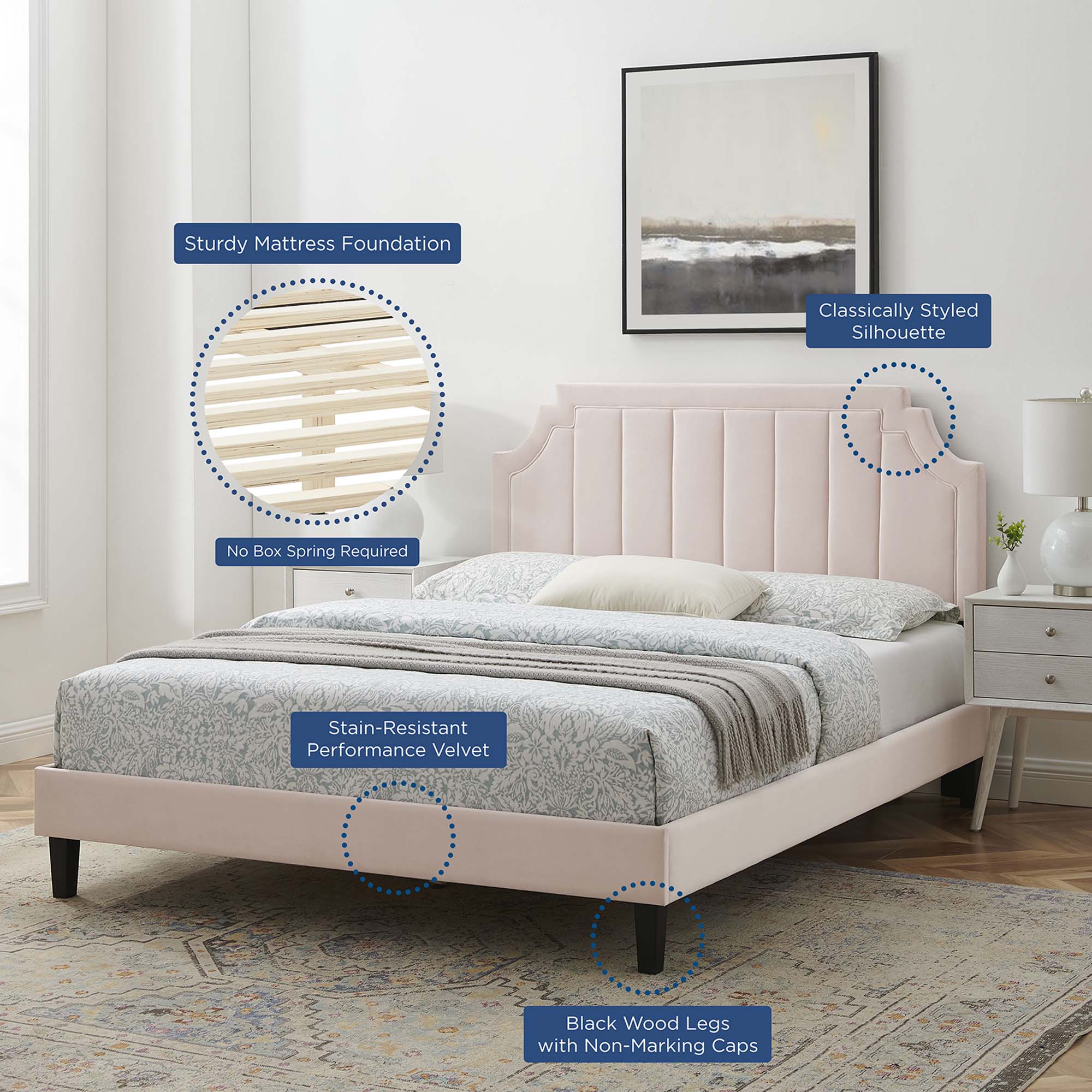 Sienna Performance Velvet Platform Bed With Black Wood Legs - Image 20