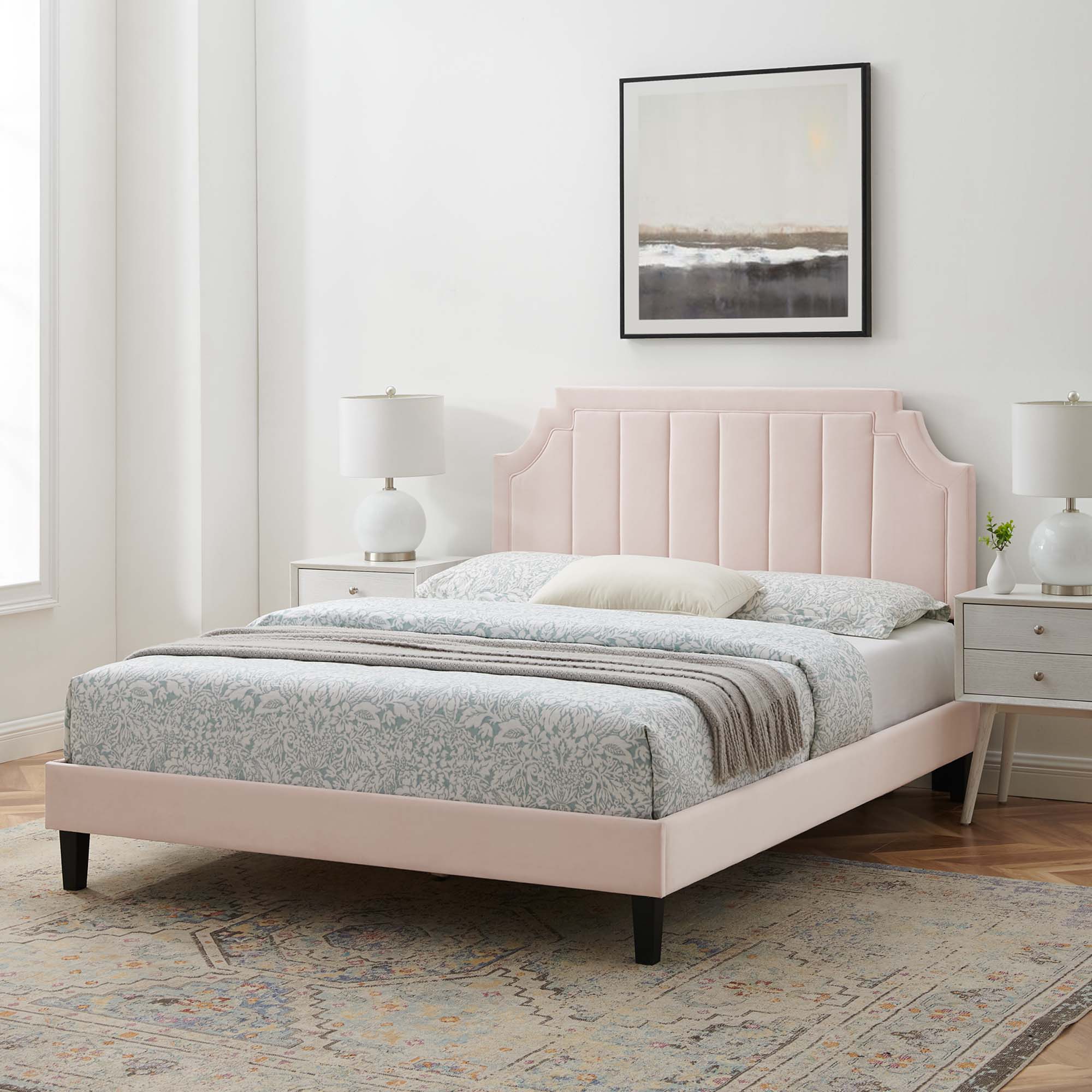 Sienna Performance Velvet Platform Bed With Black Wood Legs - Image 22
