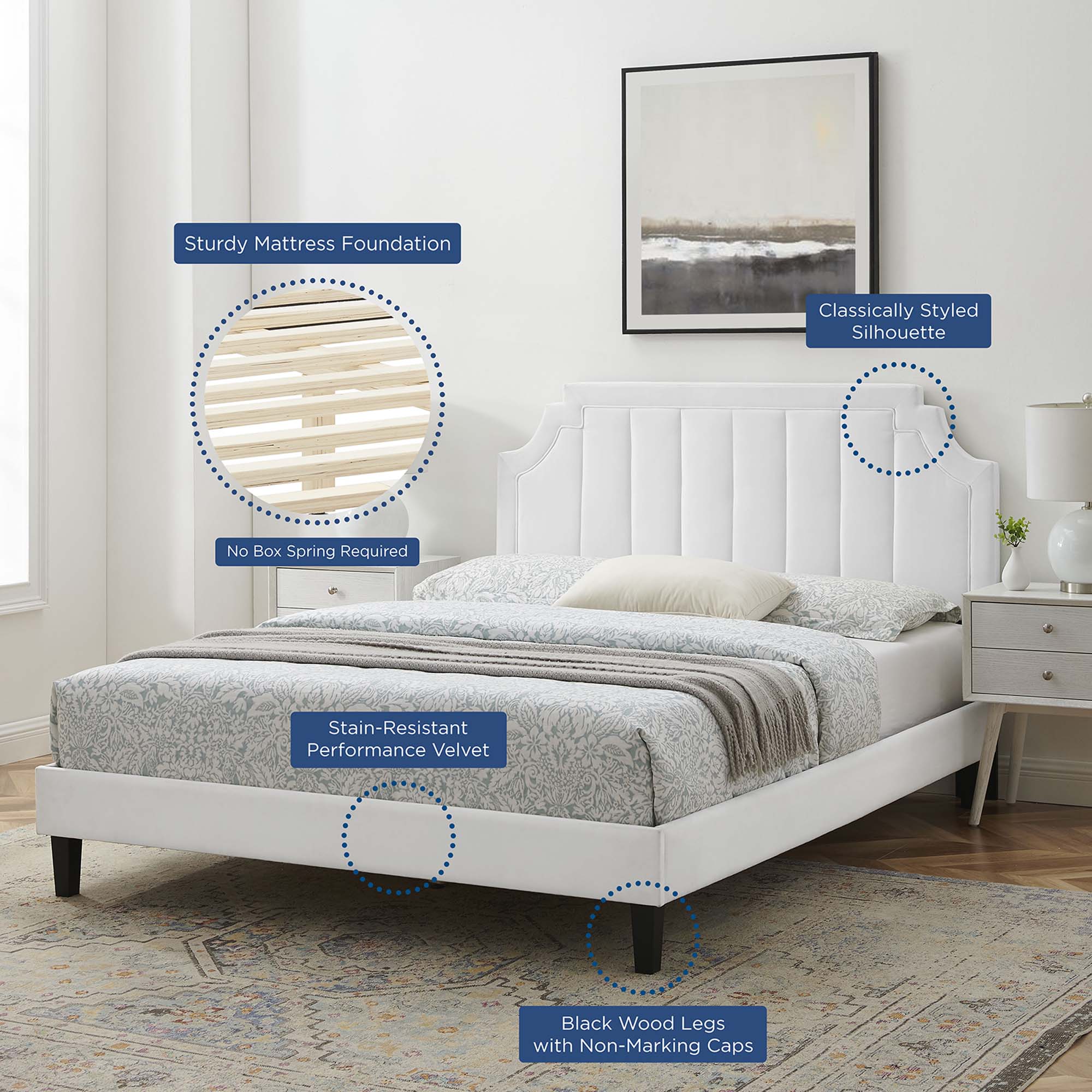 Sienna Performance Velvet Platform Bed With Black Wood Legs - Image 31