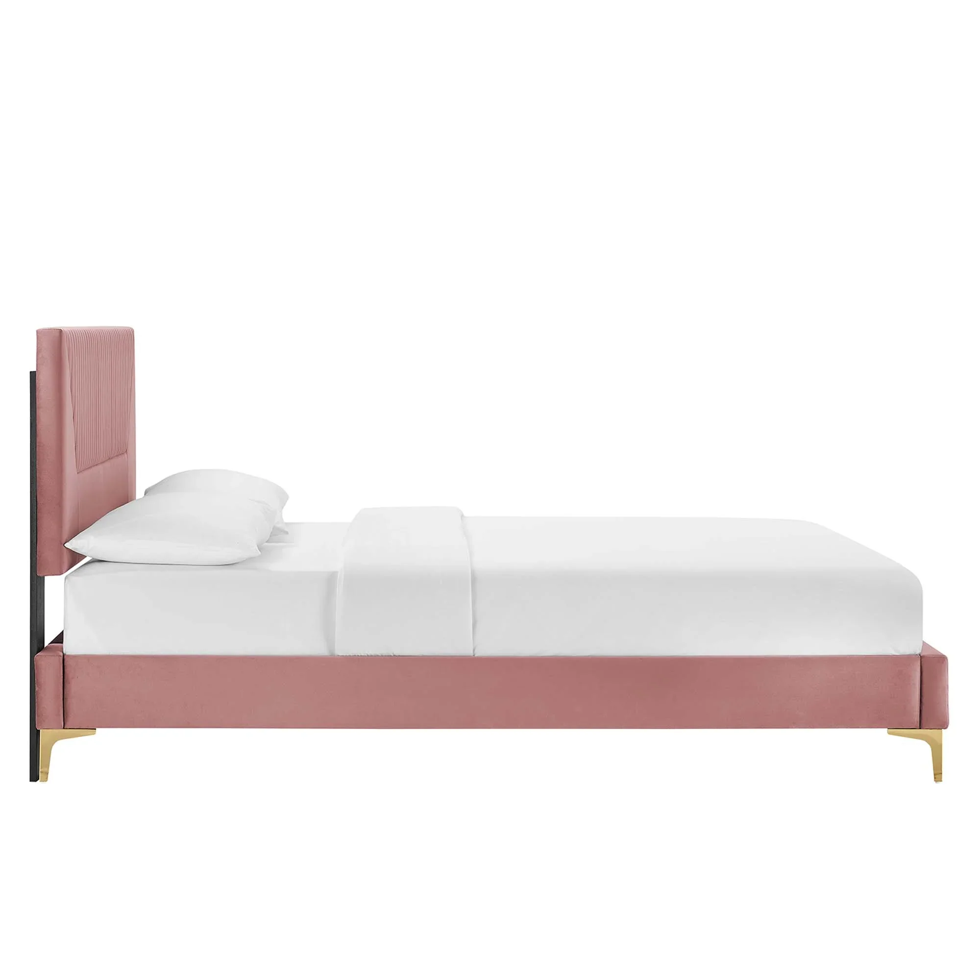 Sienna Performance Velvet Platform Bed With Black Wood Legs - Image 37