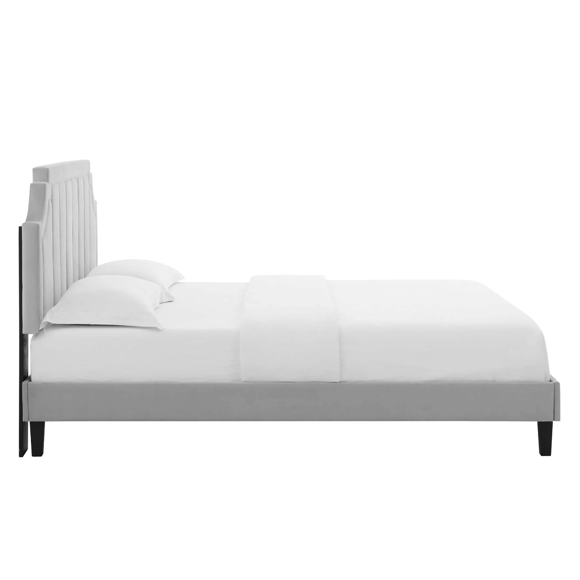 Sienna Performance Velvet Platform Bed With Black Wood Legs - Image 4