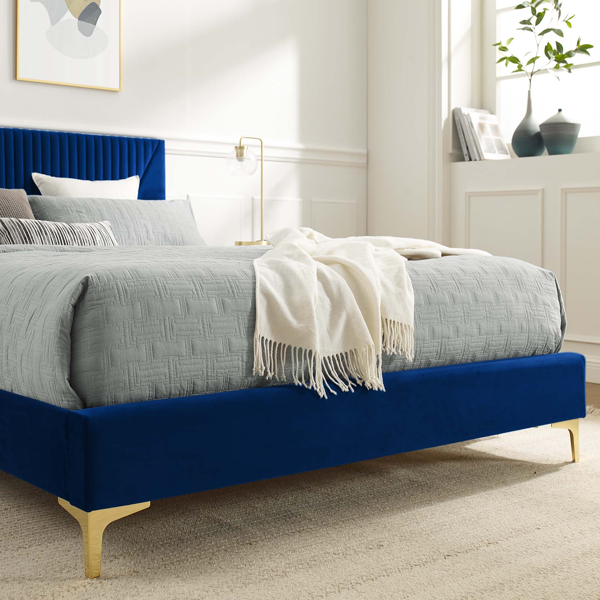Sienna Performance Velvet Platform Bed With Black Wood Legs - Image 42