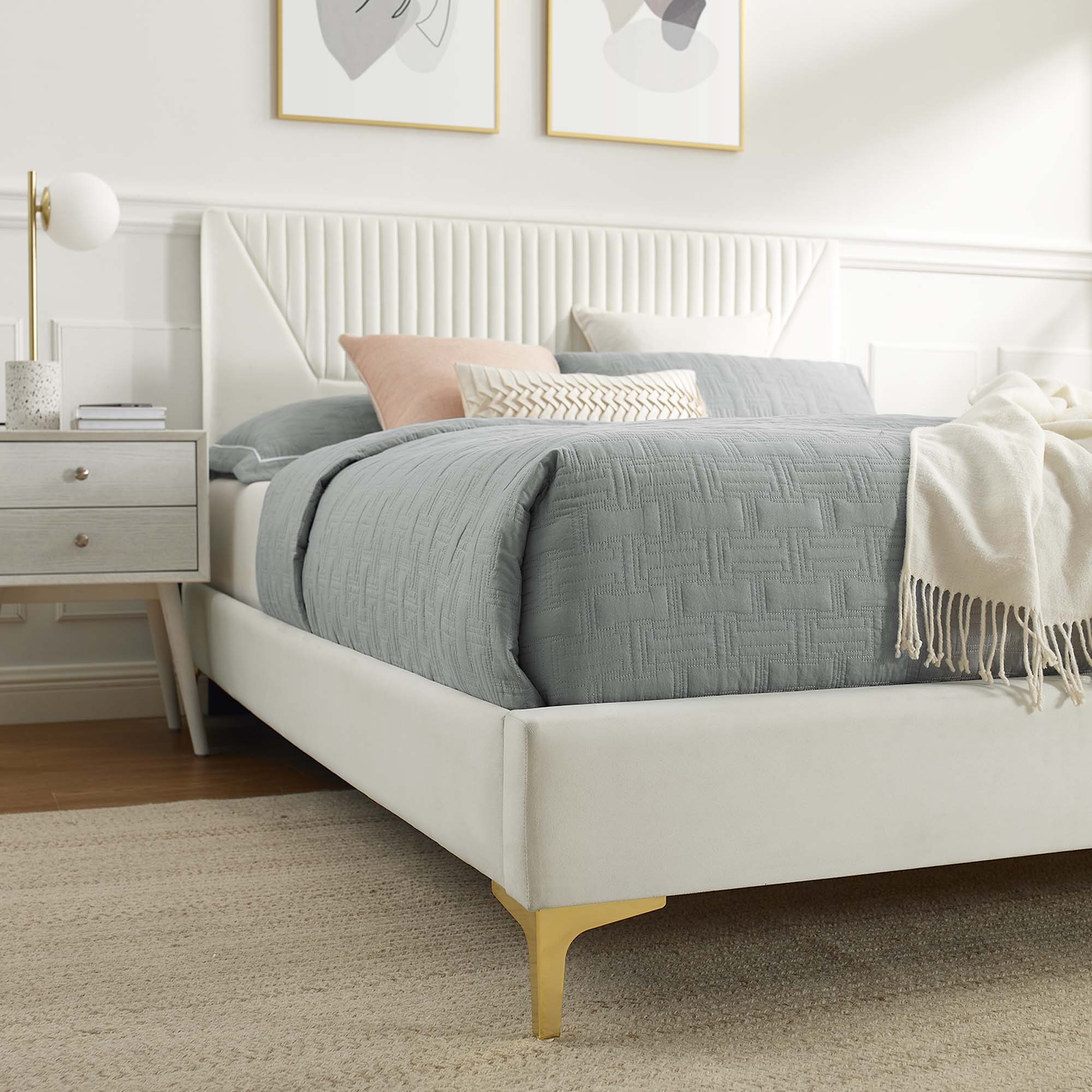 Sienna Performance Velvet Platform Bed With Black Wood Legs - Image 49