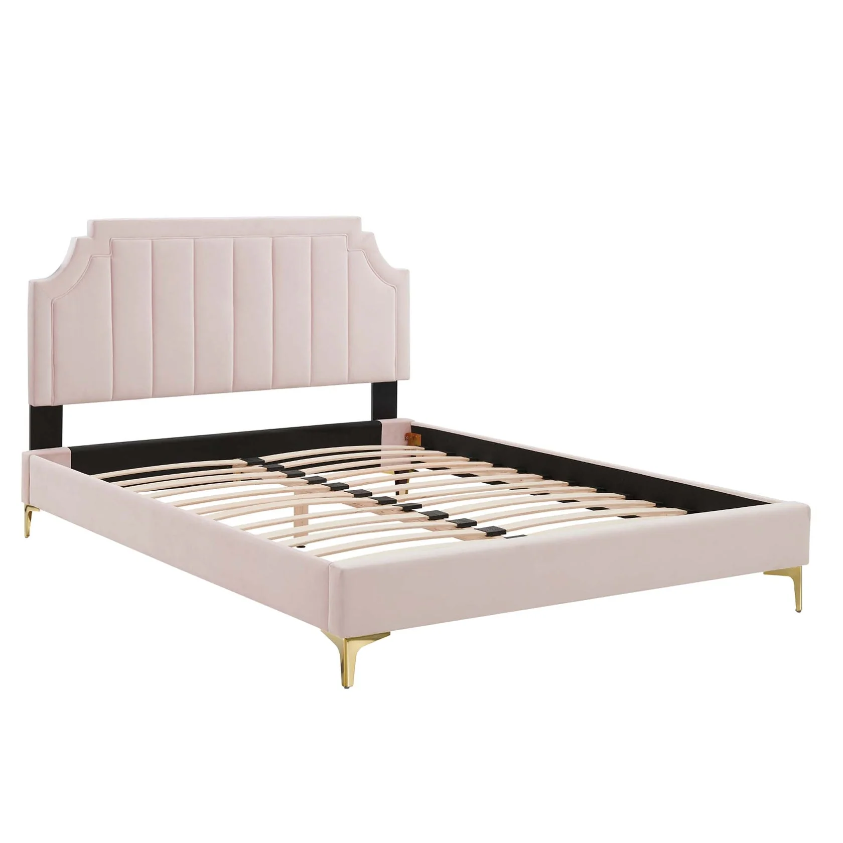 Sienna Performance Velvet Platform Bed With Gold Metal Legs - Image 2