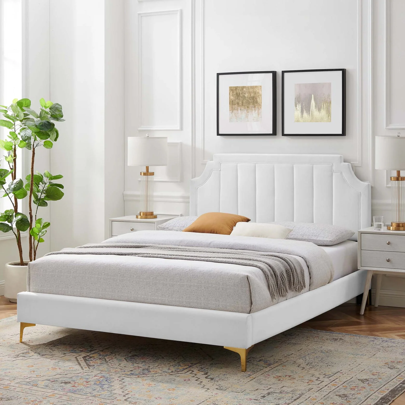 Sienna Performance Velvet Platform Bed With Gold Metal Legs - Image 23