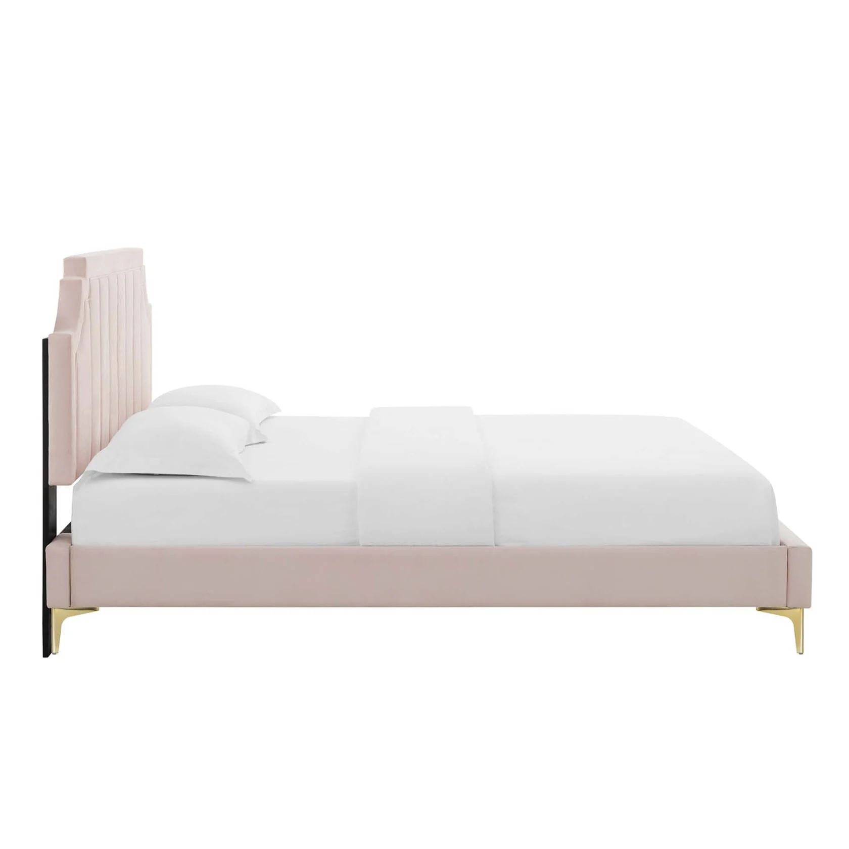 Sienna Performance Velvet Platform Bed With Gold Metal Legs - Image 4