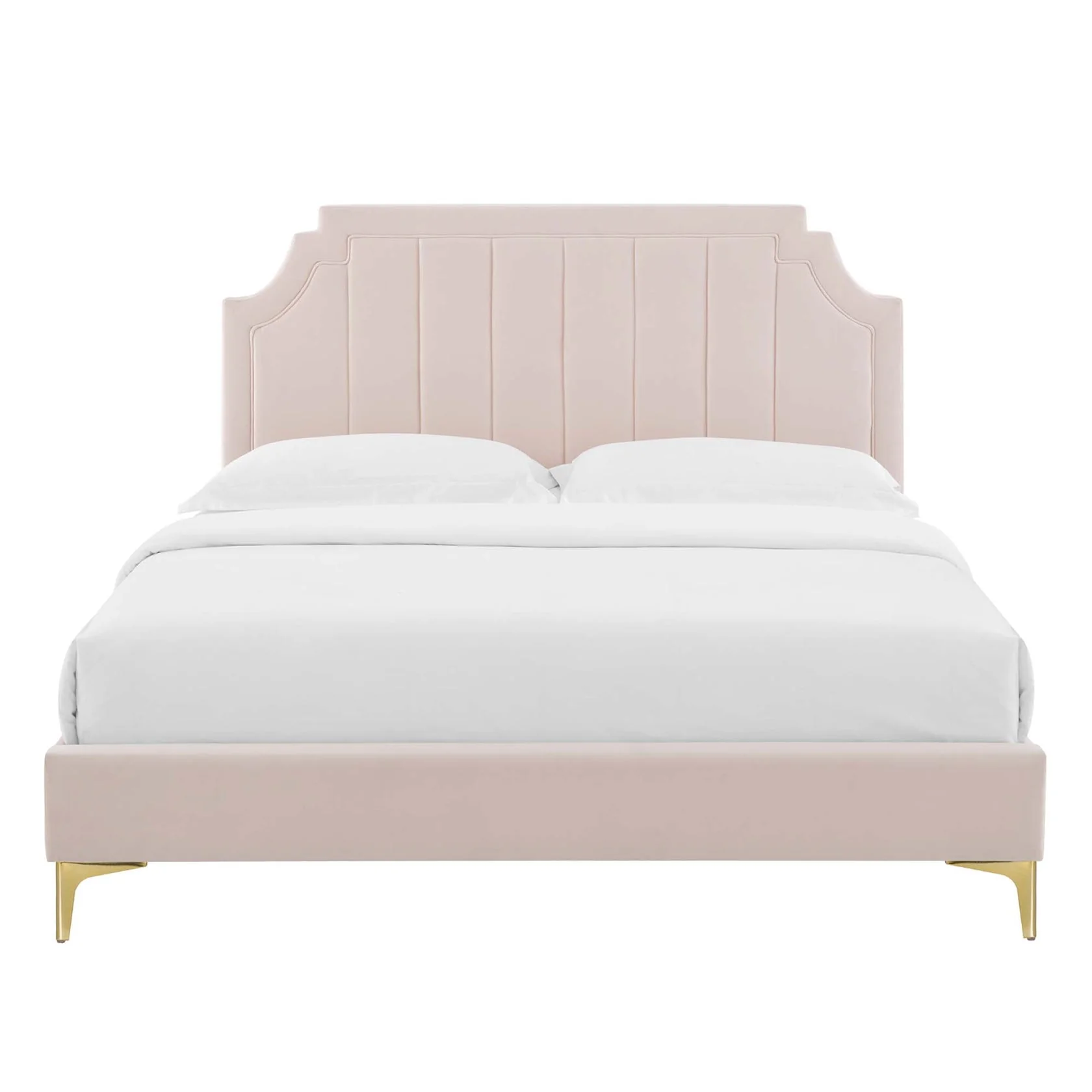 Sienna Performance Velvet Platform Bed With Gold Metal Legs - Image 5