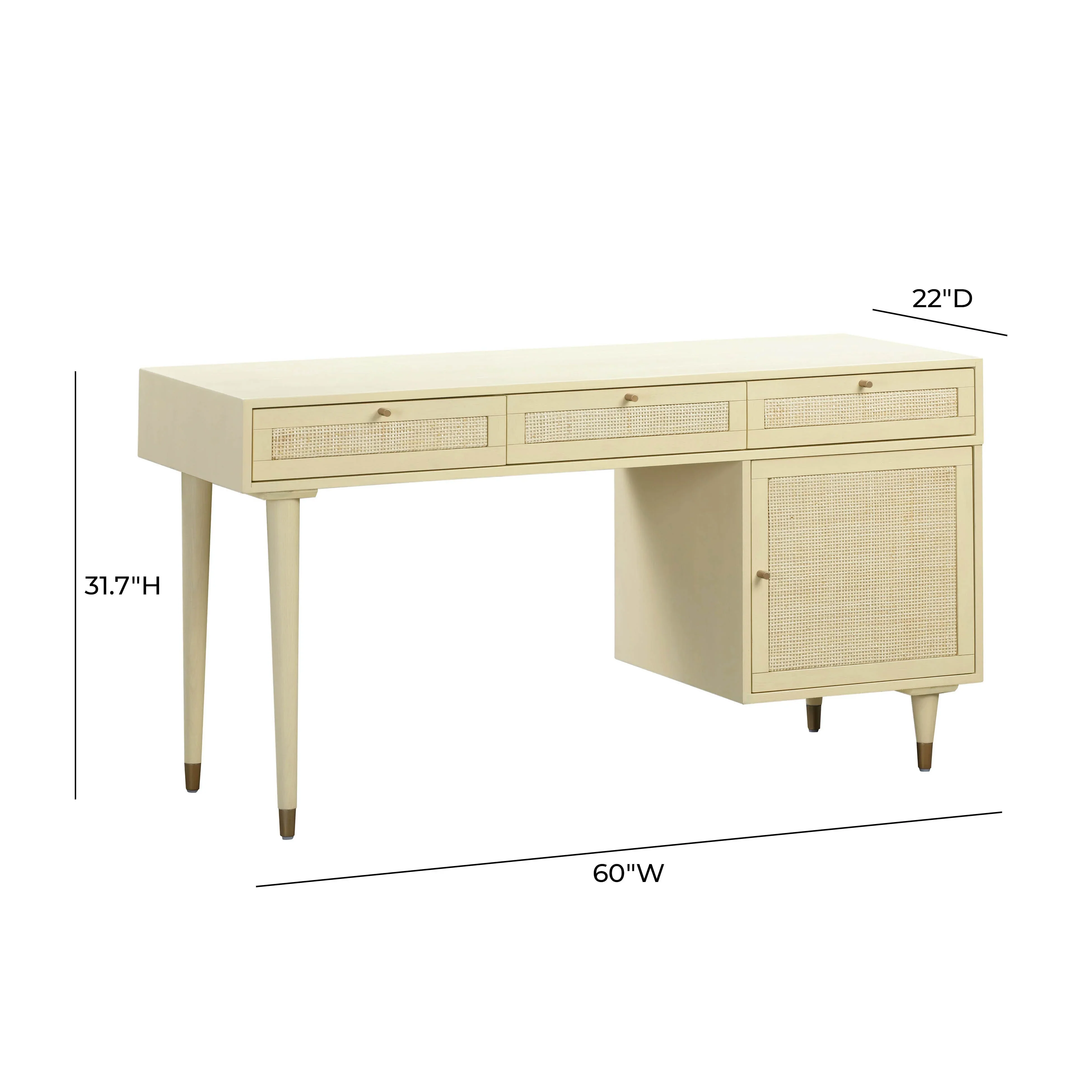 Sierra 60" Cane 3-Drawer Desk With Storage - Image 11