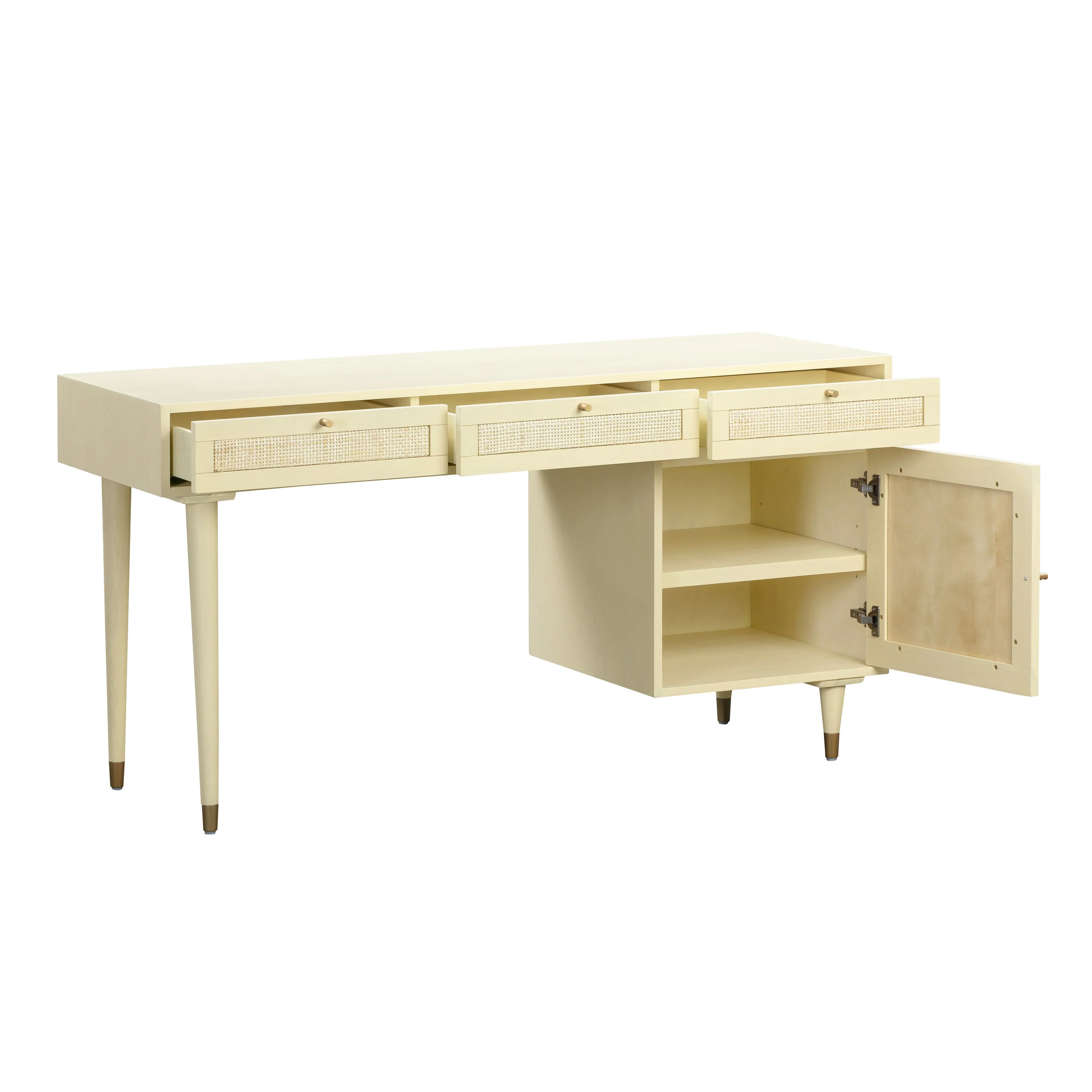 Sierra 60" Cane 3-Drawer Desk With Storage - Image 8