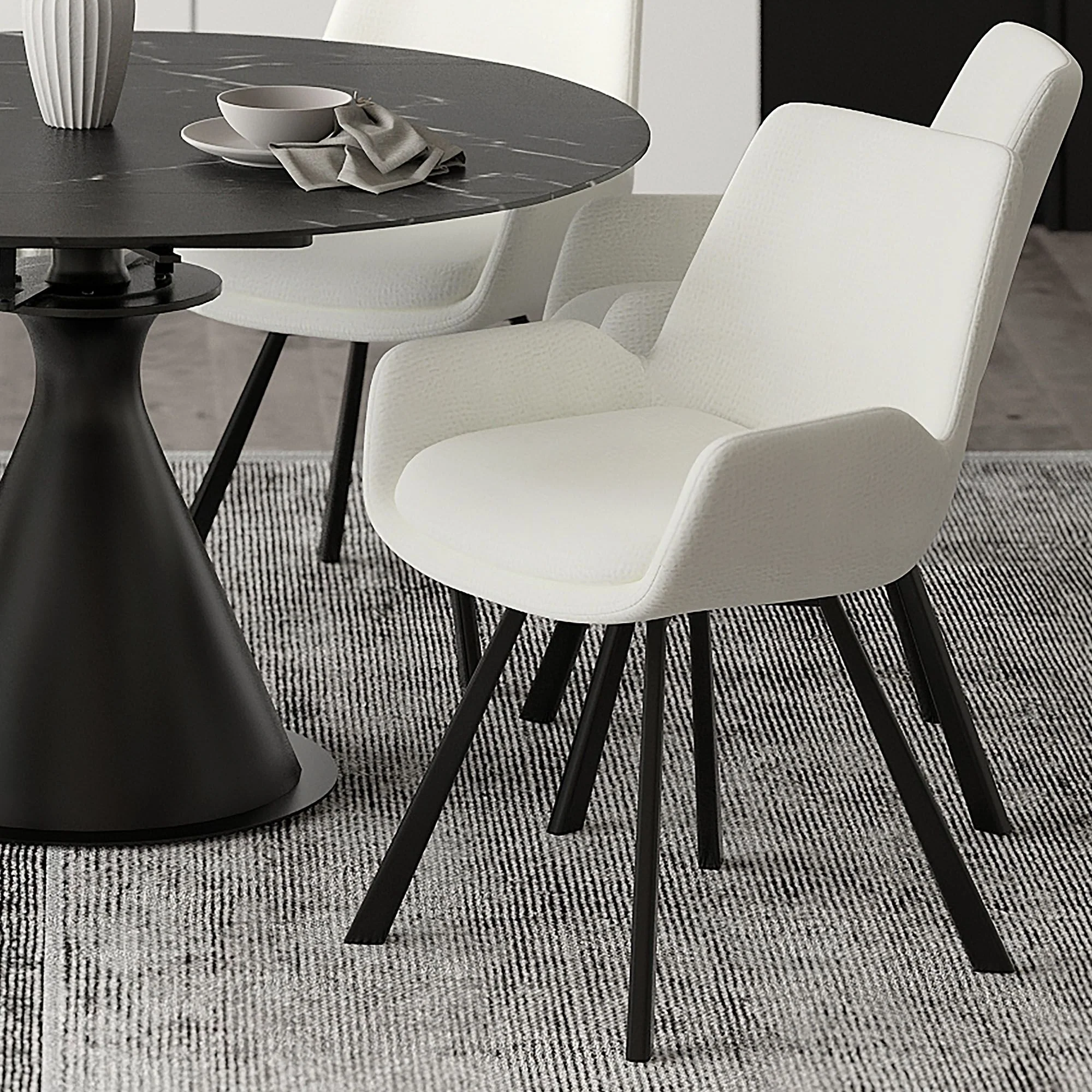 Signy Swivel Dining Chair, set of 2, in Ivory and Black - Image 2