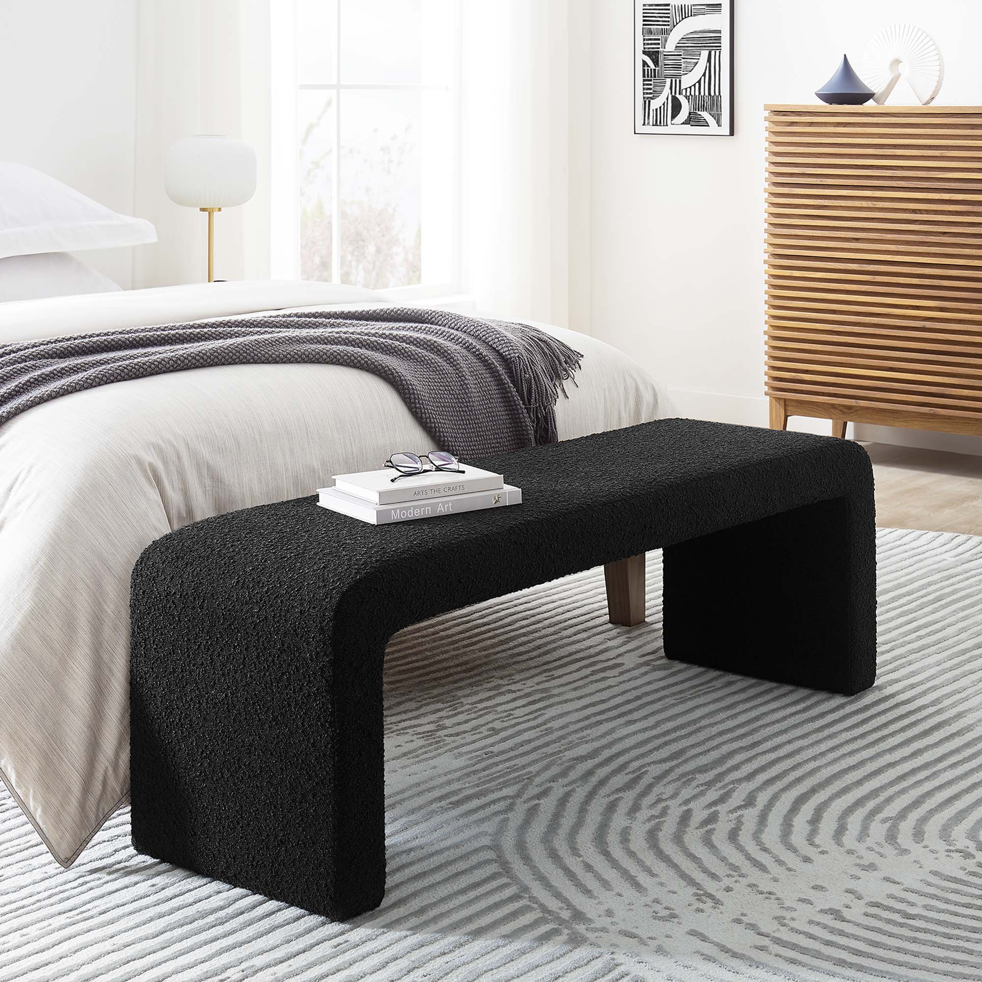 Simba Boucle Fabric Waterfall Long Bench - Image 11