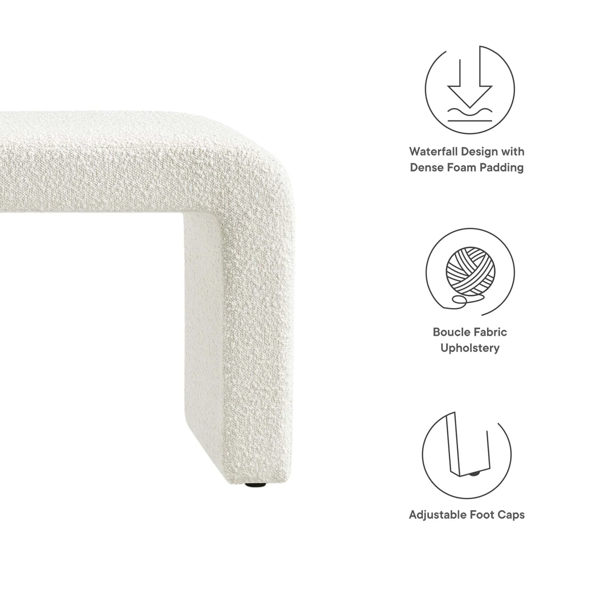 Simba Boucle Fabric Waterfall Long Bench - Image 8