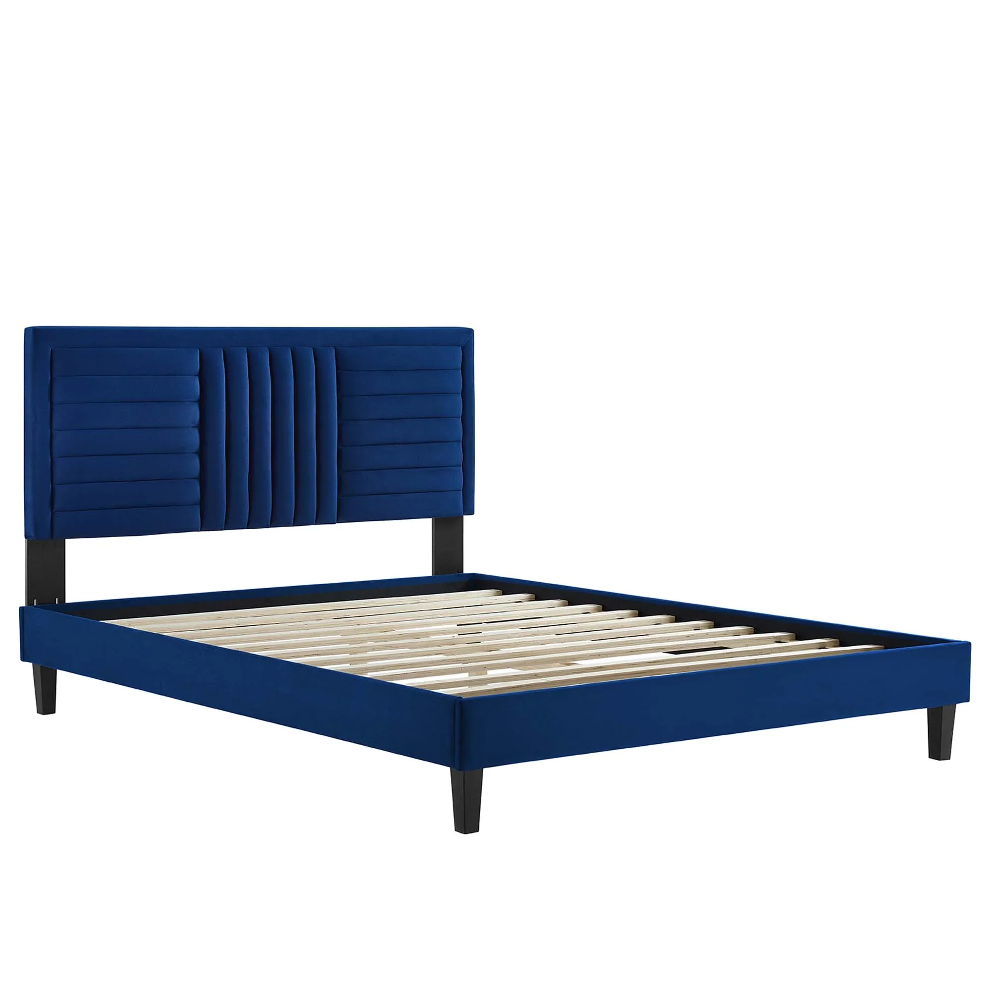 Sofia Channel Tufted Performance Velvet Platform Bed With Black Wood Legs - Image 10