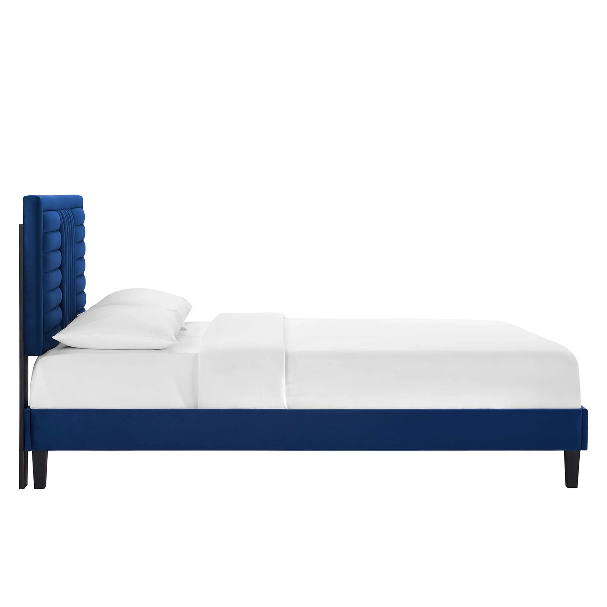 Sofia Channel Tufted Performance Velvet Platform Bed With Black Wood Legs - Image 11