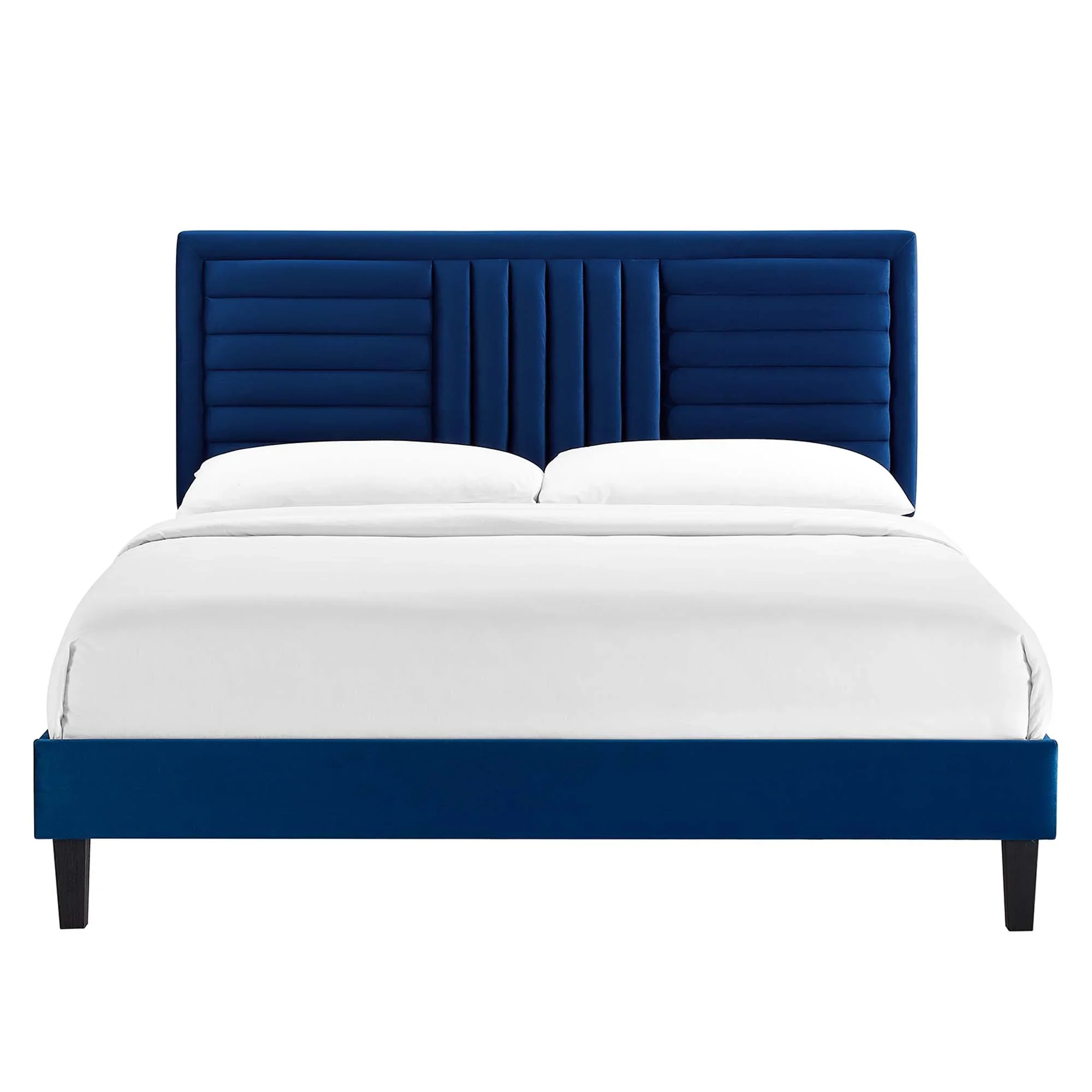 Sofia Channel Tufted Performance Velvet Platform Bed With Black Wood Legs - Image 12