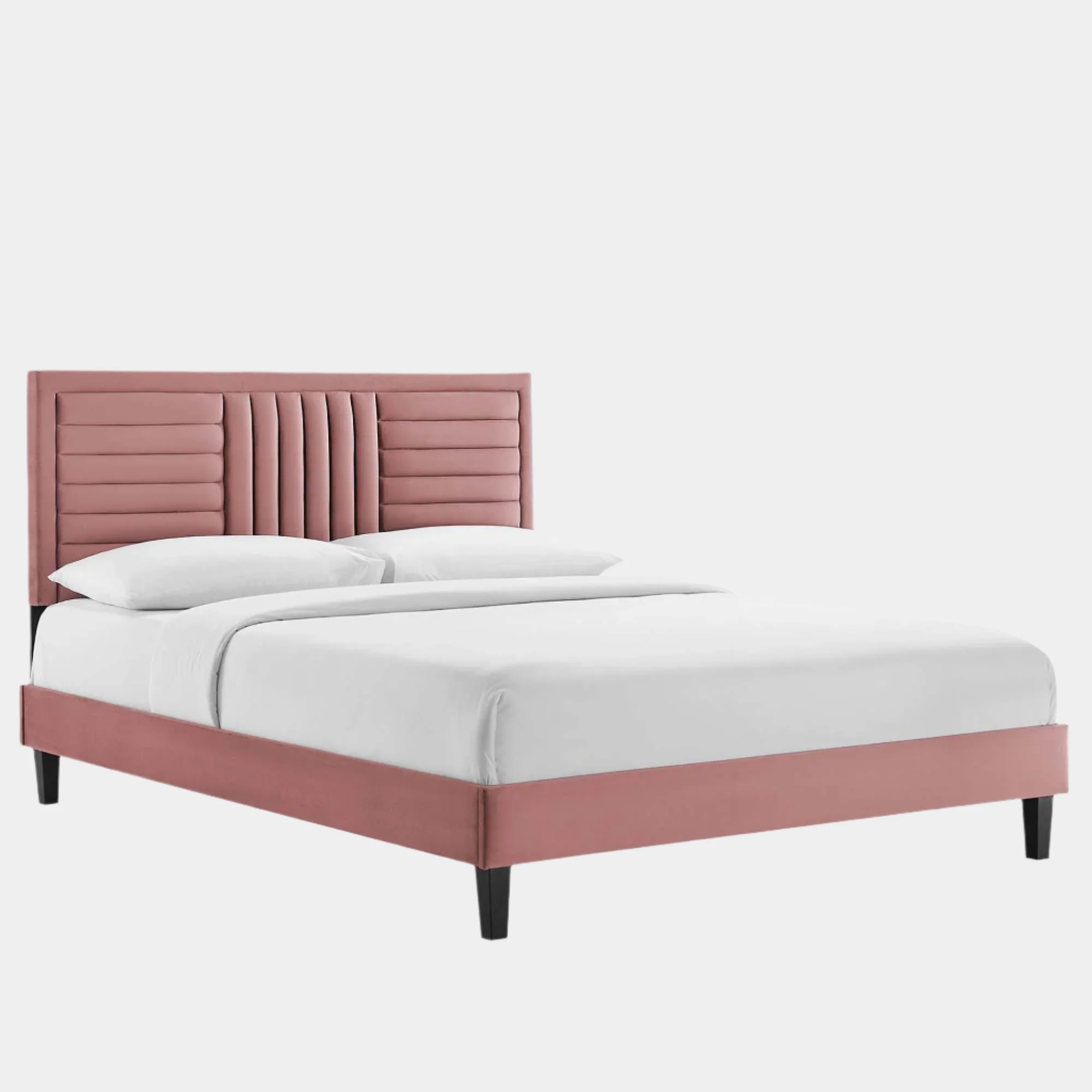 Sofia Channel Tufted Performance Velvet Platform Bed With Black Wood Legs - Image 15