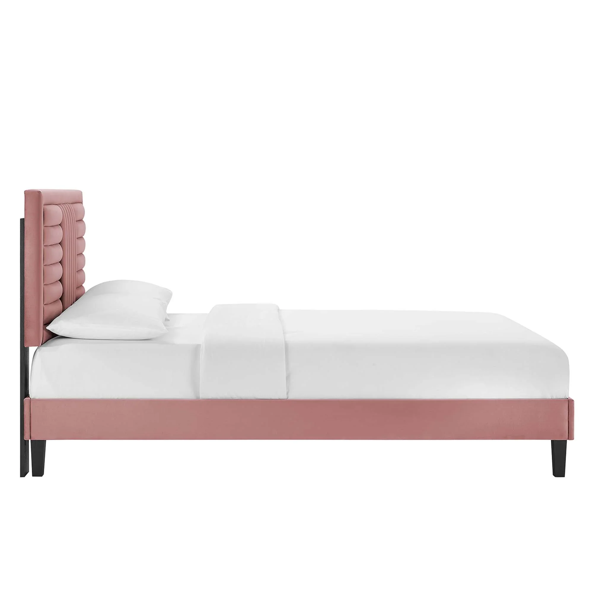 Sofia Channel Tufted Performance Velvet Platform Bed With Black Wood Legs - Image 18
