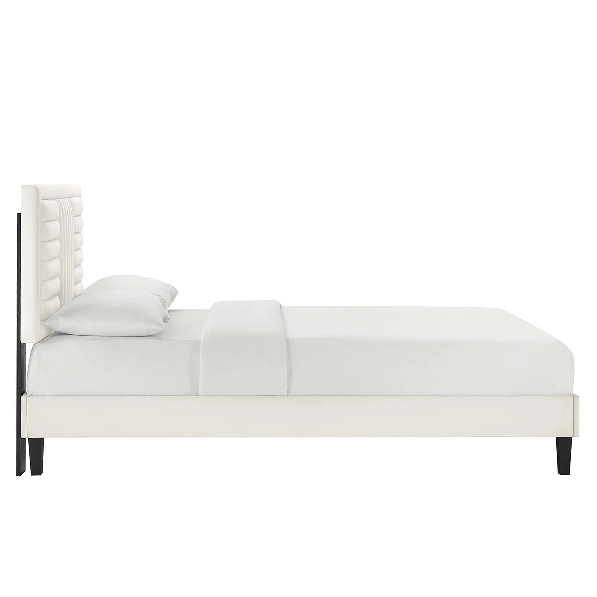 Sofia Channel Tufted Performance Velvet Platform Bed With Black Wood Legs - Image 3