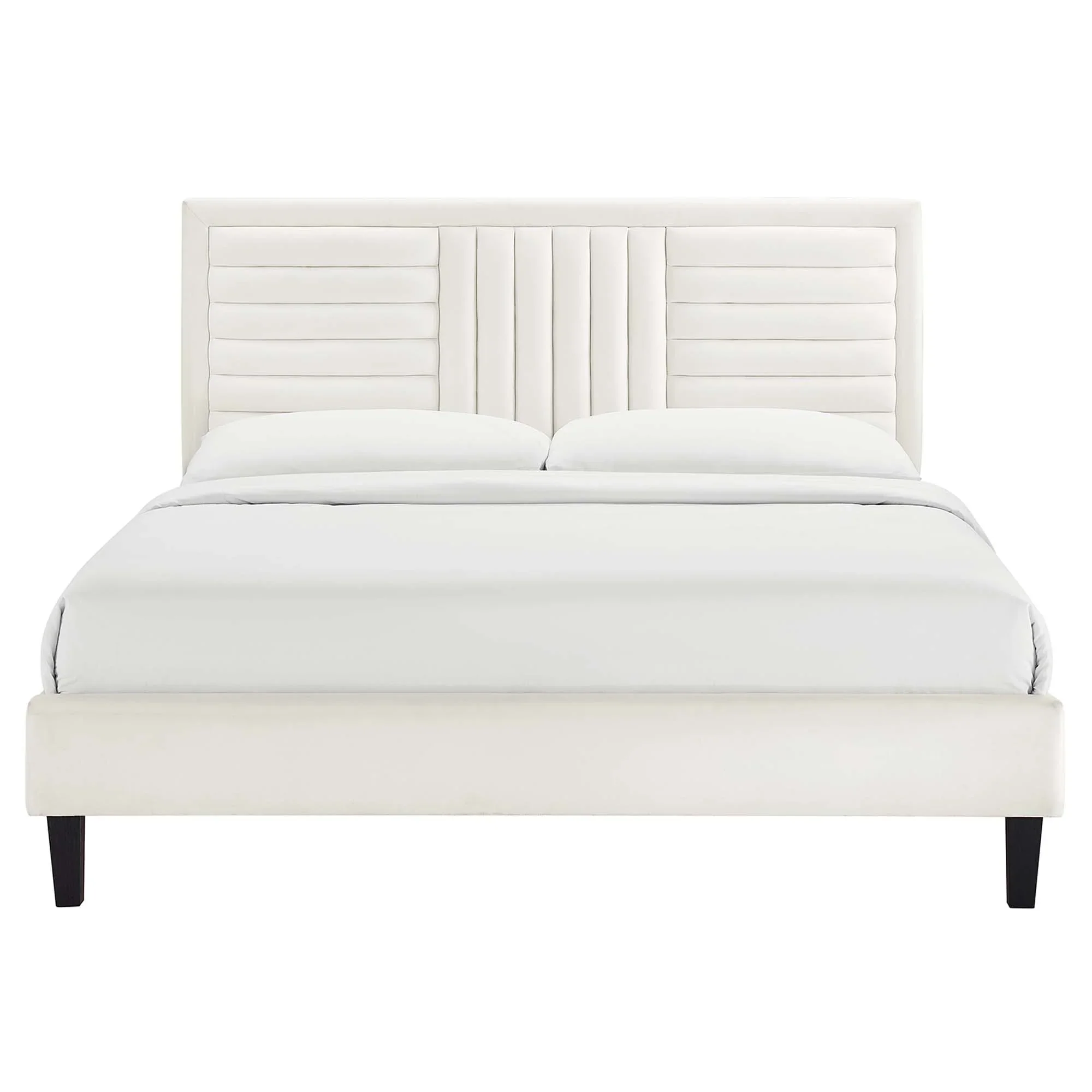 Sofia Channel Tufted Performance Velvet Platform Bed With Black Wood Legs - Image 4