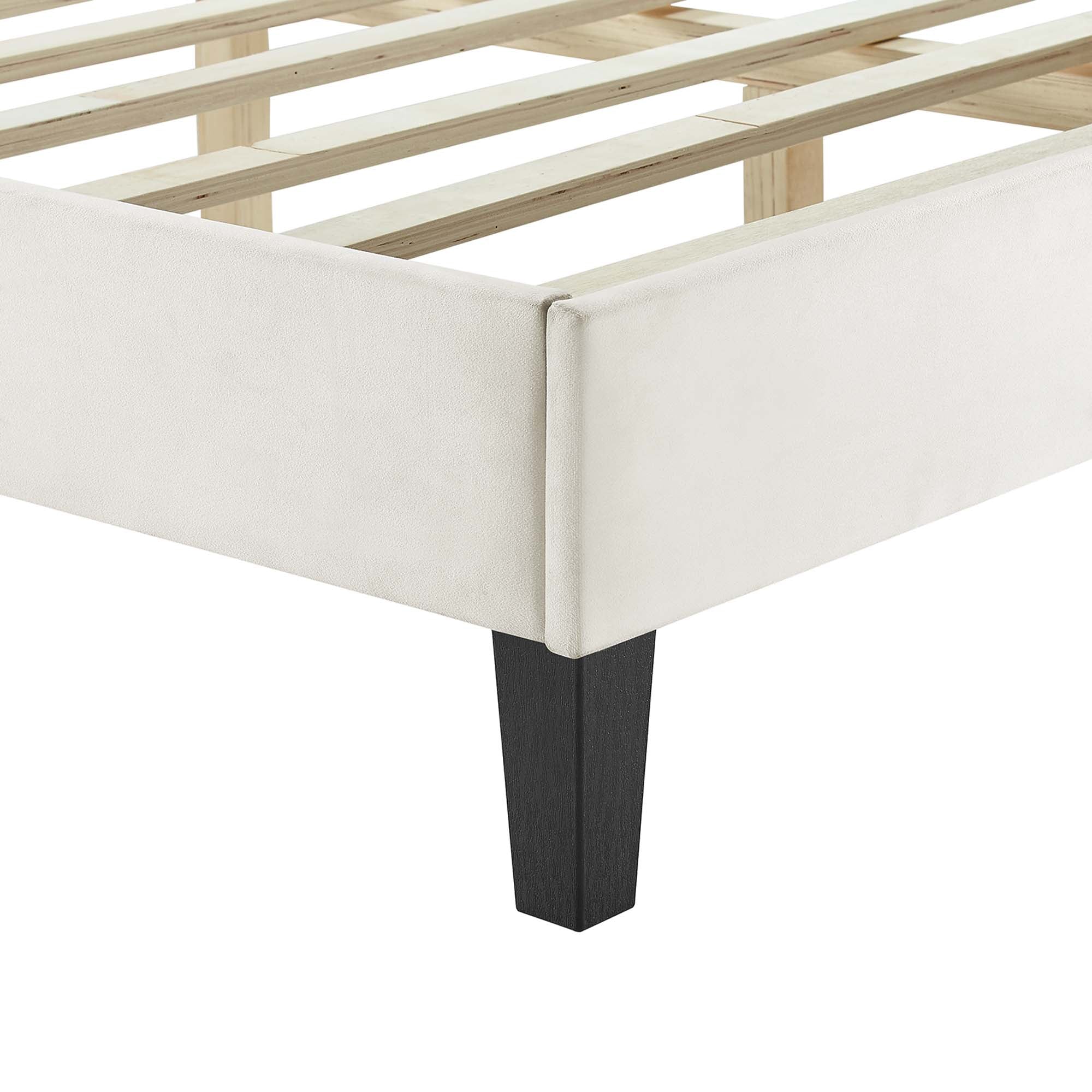 Sofia Channel Tufted Performance Velvet Platform Bed With Black Wood Legs - Image 5