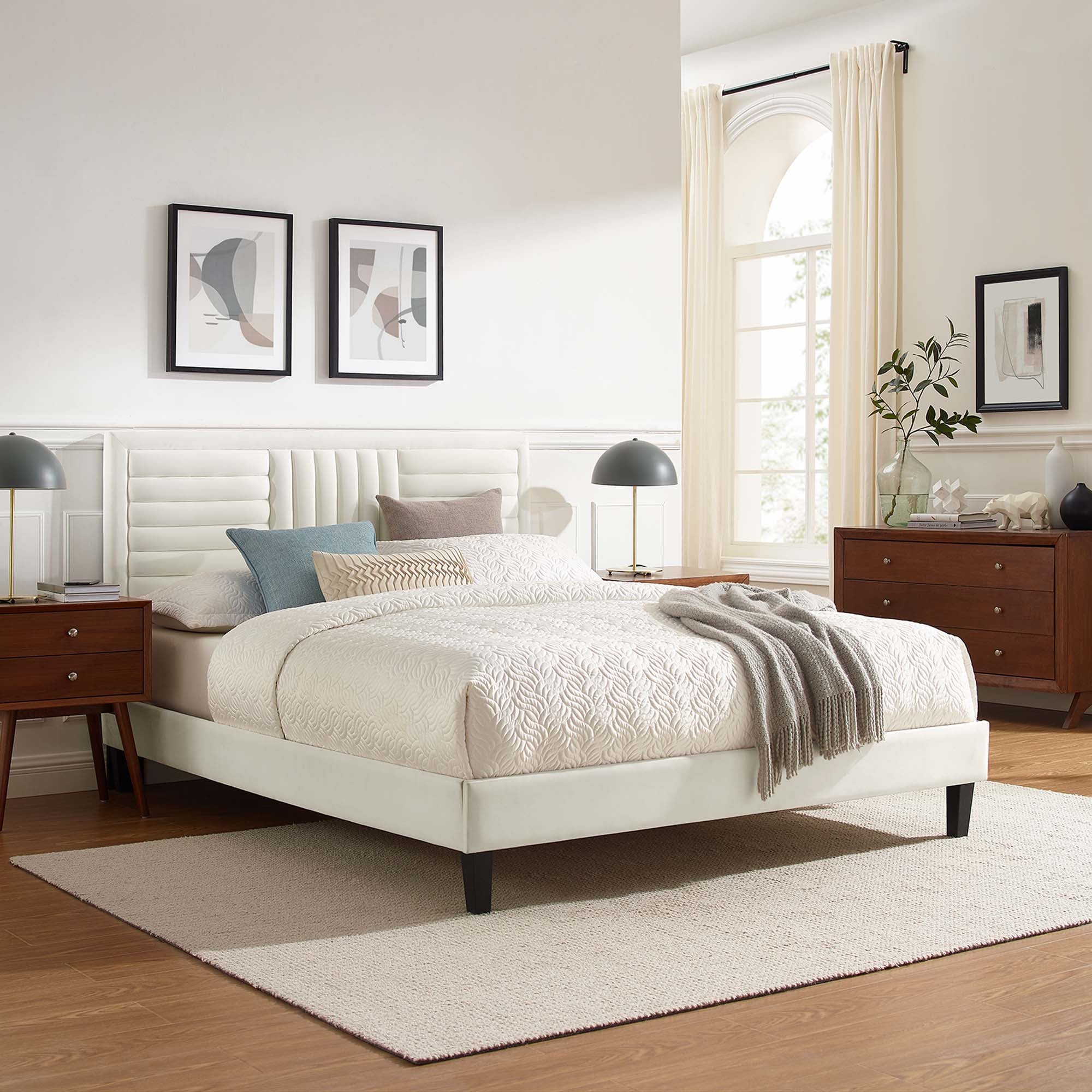 Sofia Channel Tufted Performance Velvet Platform Bed With Black Wood Legs - Image 7