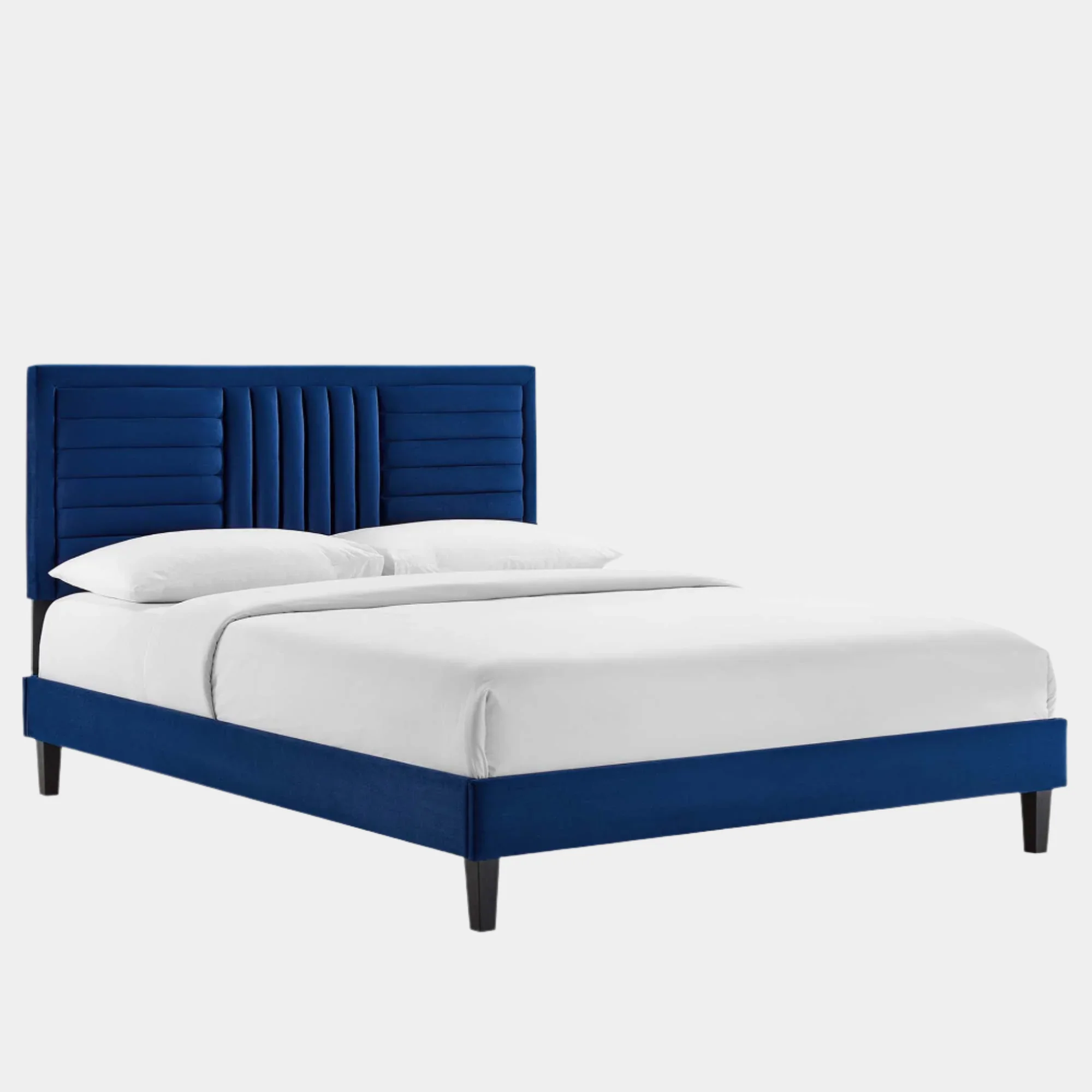 Sofia Channel Tufted Performance Velvet Platform Bed With Black Wood Legs - Image 8