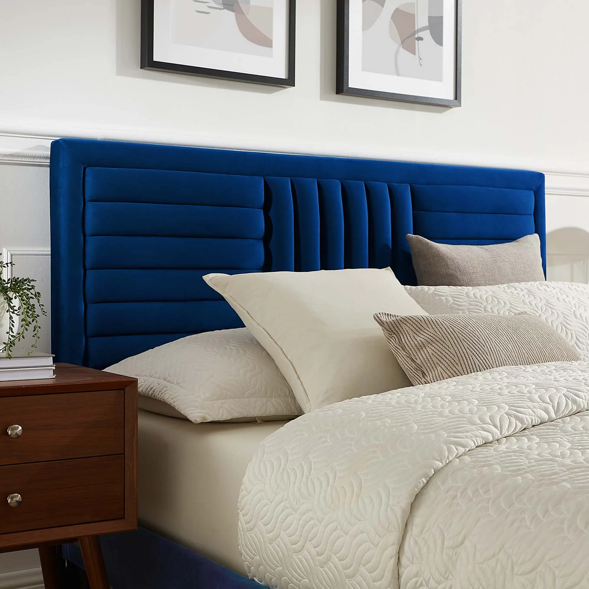 Sofia Channel Tufted Performance Velvet Platform Bed With Black Wood Legs - Image 9